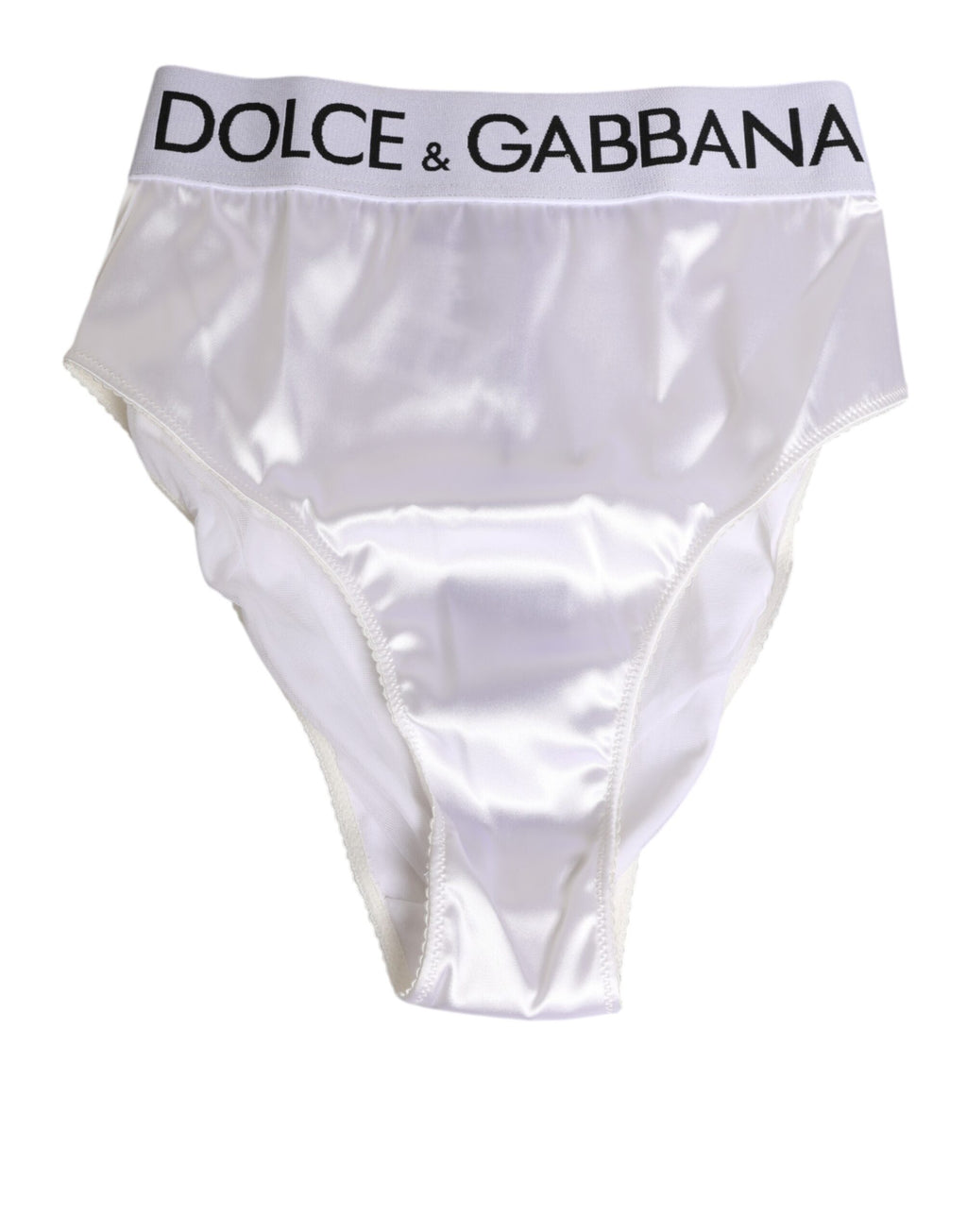 Dolce & Gabbana White High-Waist Logo Satin Slip Women's Underwear