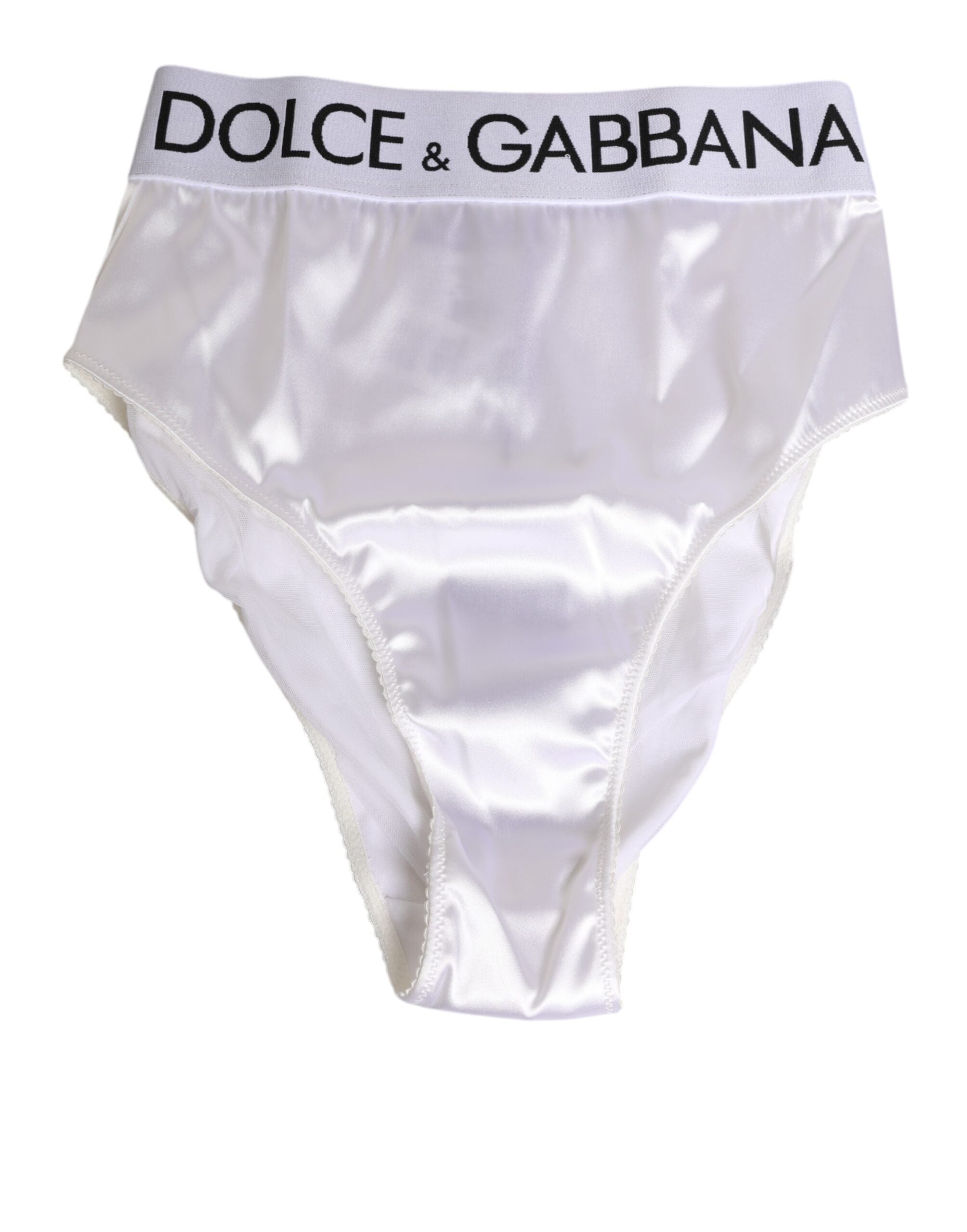 Dolce & Gabbana White High-Waist Logo Satin Slip Women's Underwear