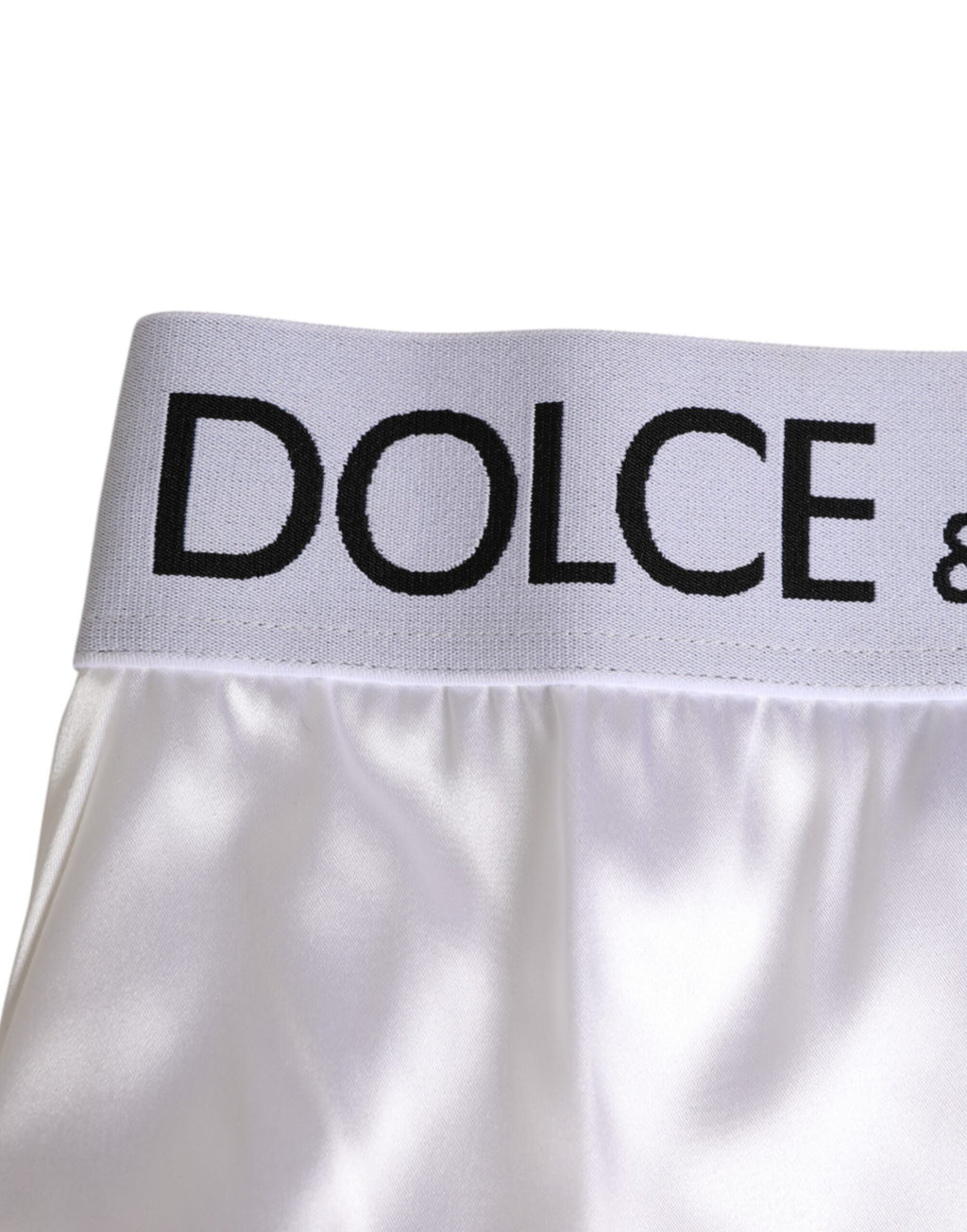 Dolce & Gabbana White High-Waist Logo Satin Slip Women's Underwear