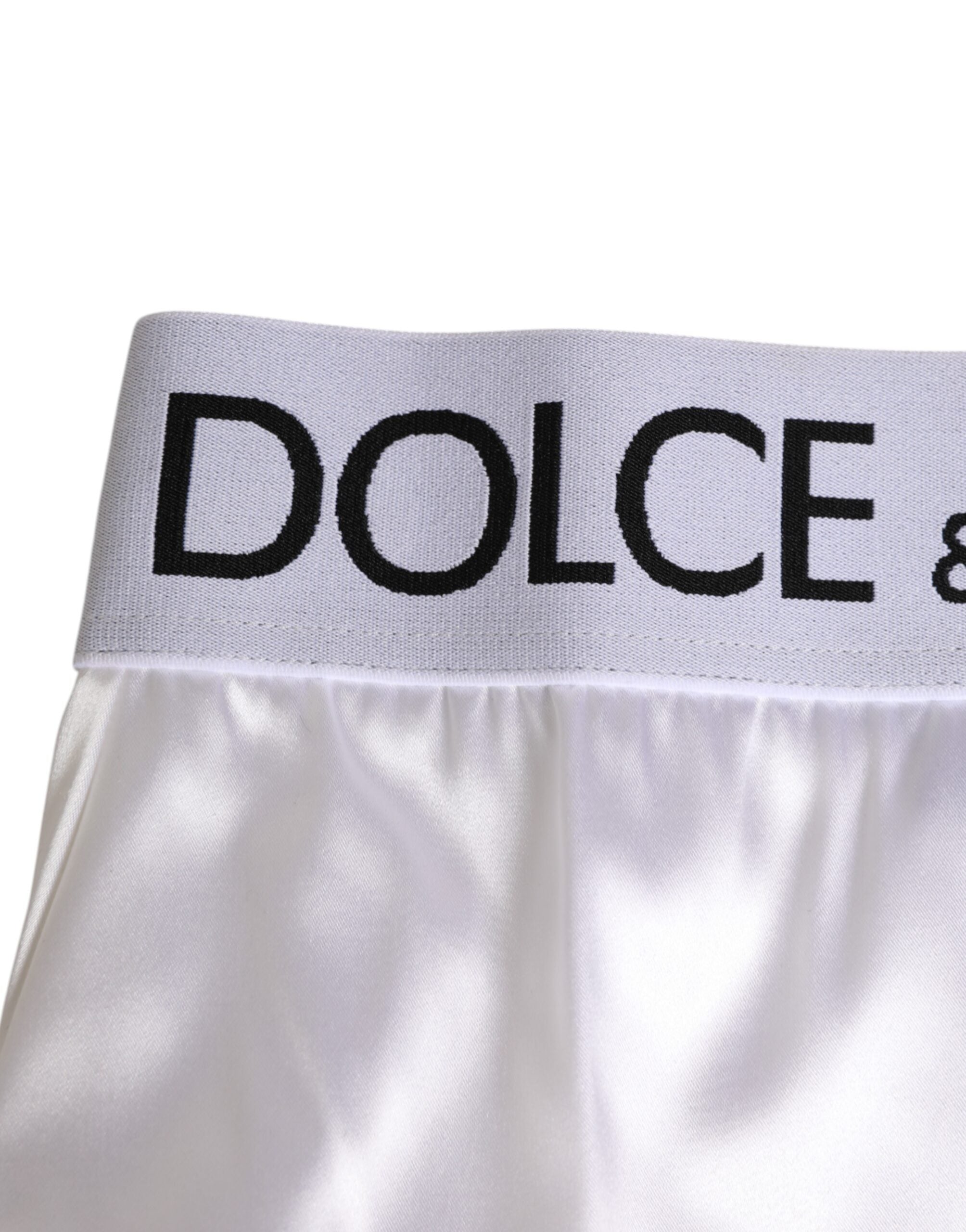 Dolce & Gabbana White High-Waist Logo Satin Slip Women's Underwear