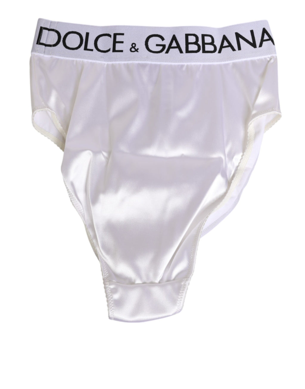 Dolce & Gabbana White High-Waist Logo Satin Slip Women's Underwear