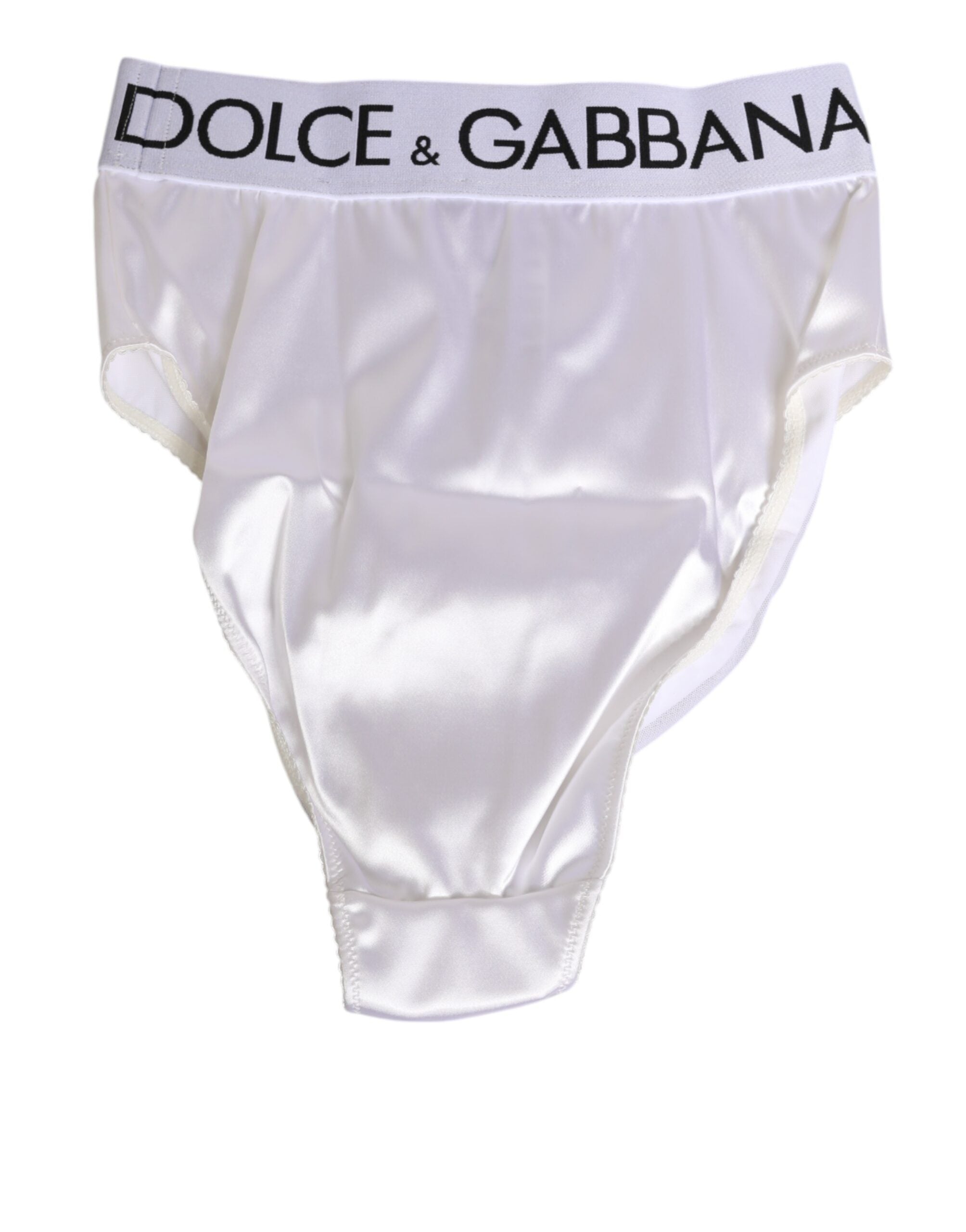 Dolce & Gabbana White High-Waist Logo Satin Slip Women's Underwear