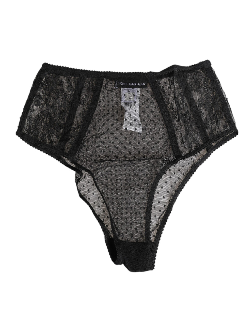 Dolce & Gabbana Schwarze Spitze Polka Dot Mesh High Waist Unterwäsche