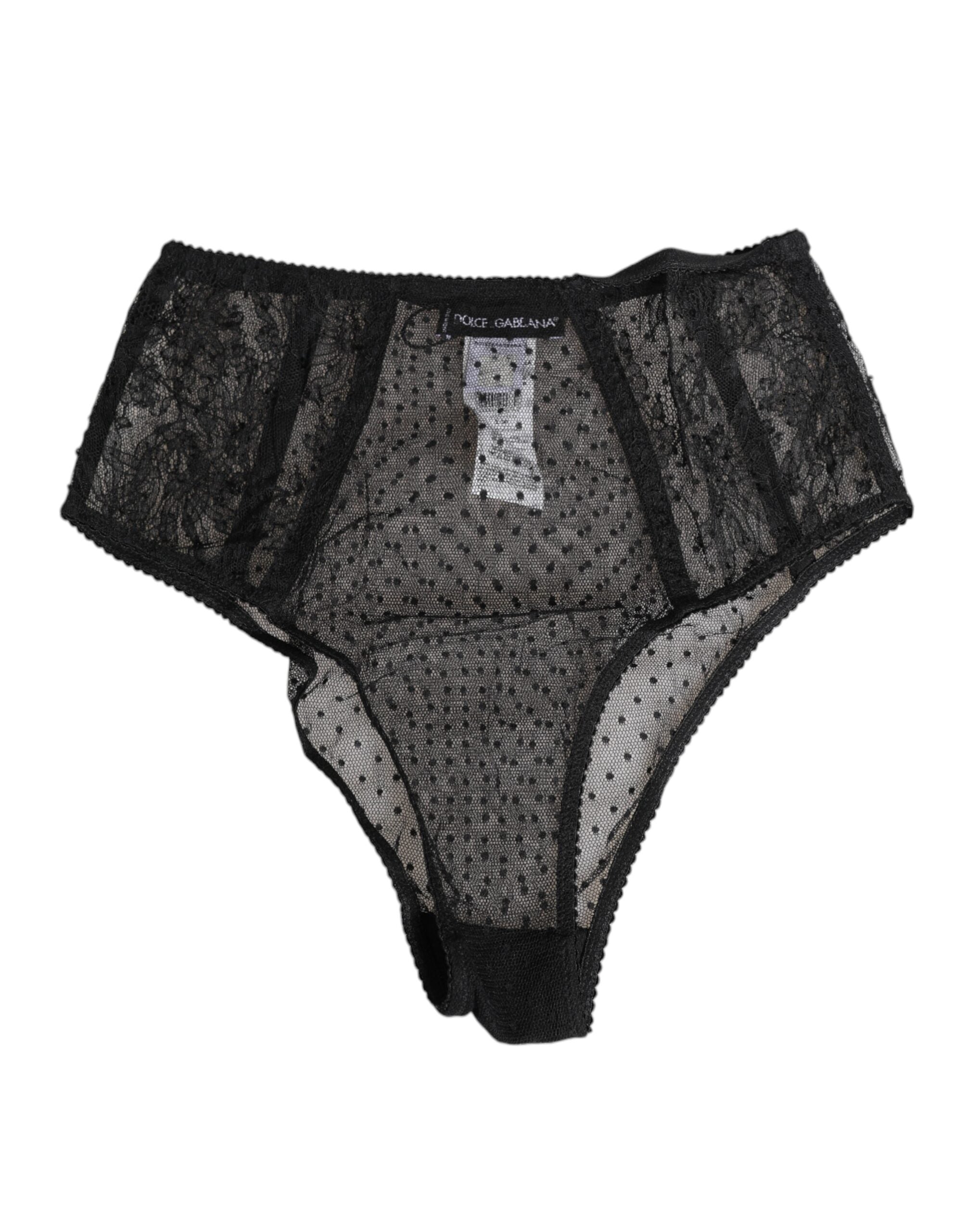 Dolce & Gabbana Schwarze Spitze Polka Dot Mesh High Waist Unterwäsche