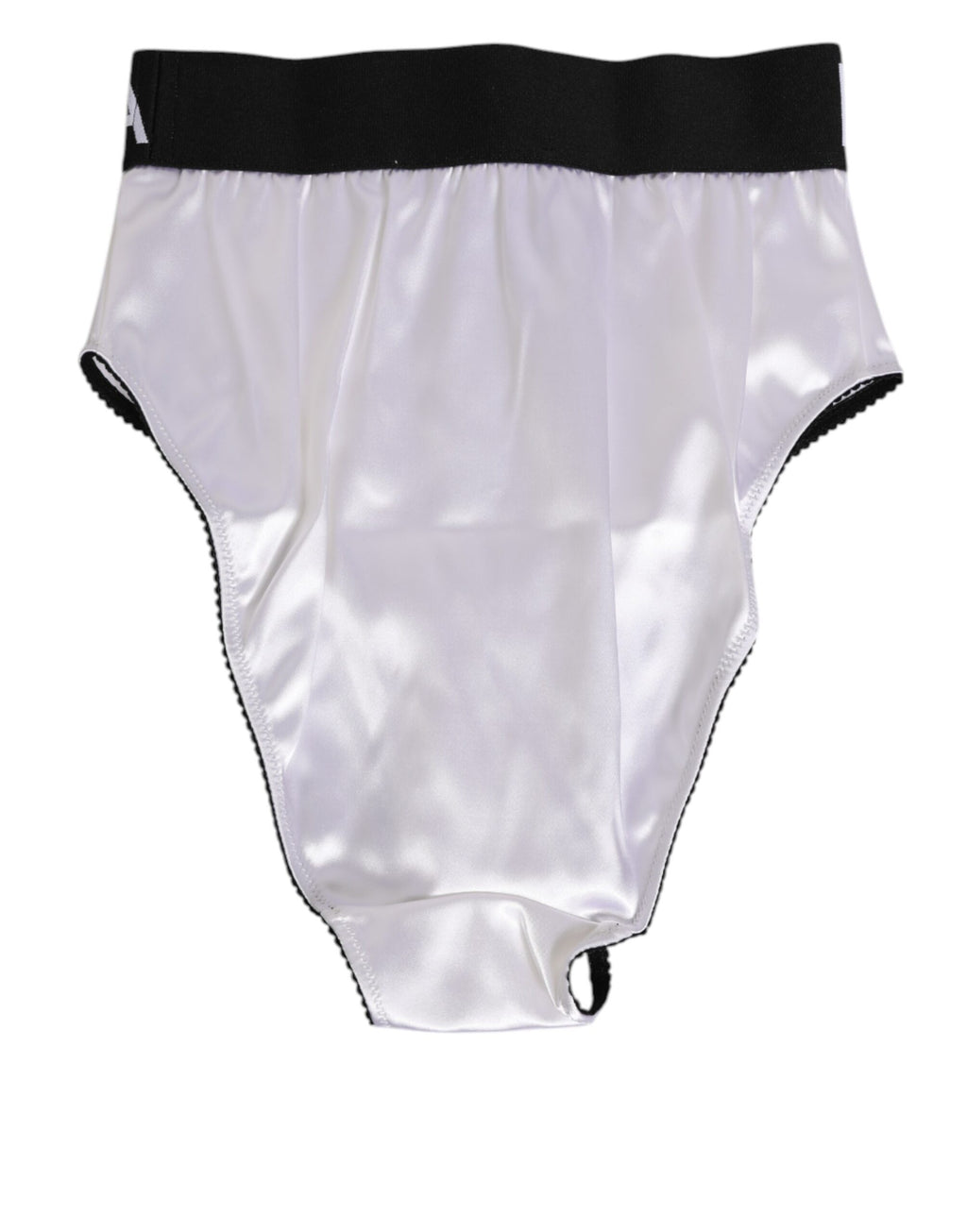 Dolce & Gabbana Weißer Satin Hochtaille Schwarzes Logo Damen Unterwäsche