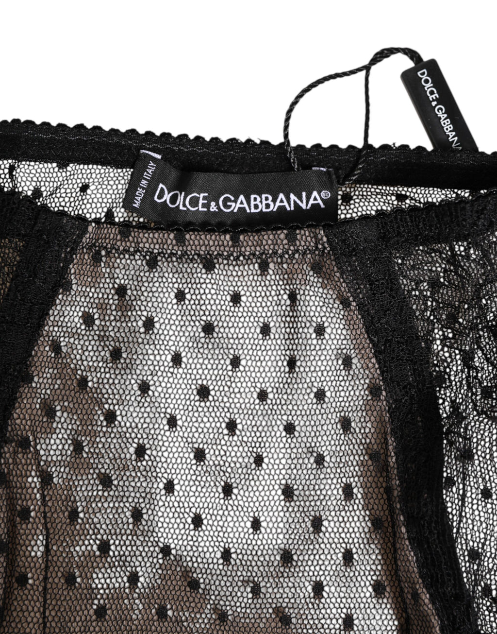 Dolce & Gabbana Black Transparent Polka Dot High-Waisted Lace Underwear