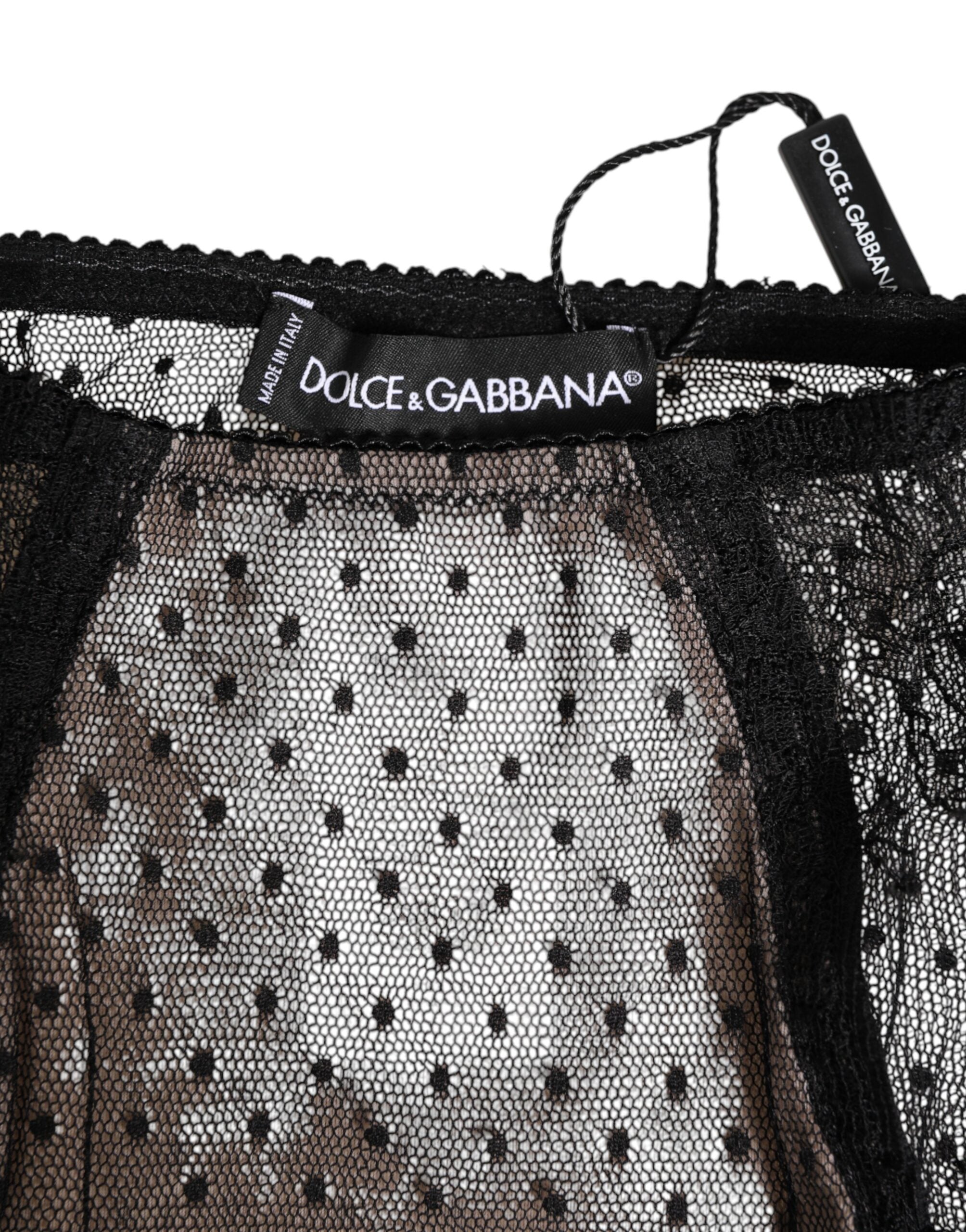 Dolce & Gabbana Black Transparent Polka Dot High-Waisted Lace Underwear