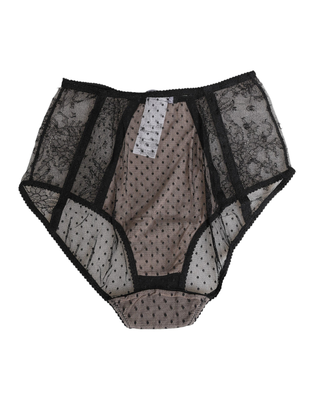 Dolce & Gabbana Black Transparent Polka Dot High-Waisted Lace Underwear