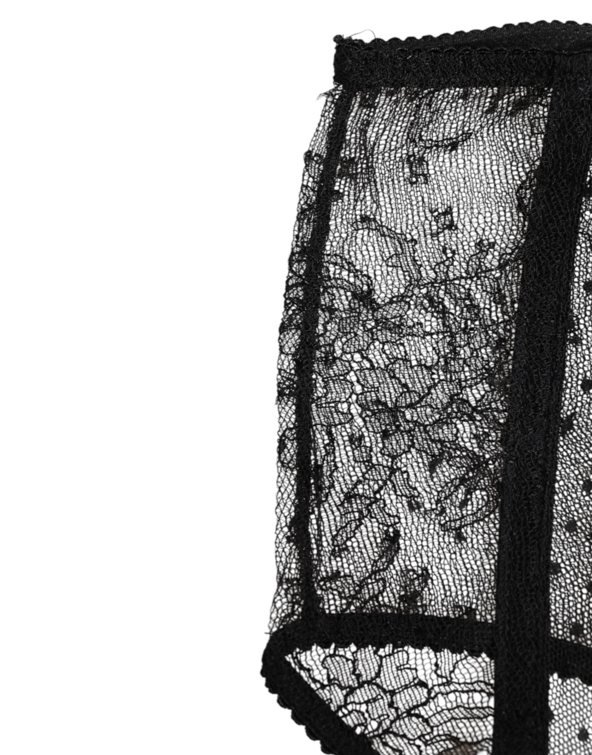 Dolce & Gabbana Black Transparent Polka Dot High-Waisted Lace Underwear