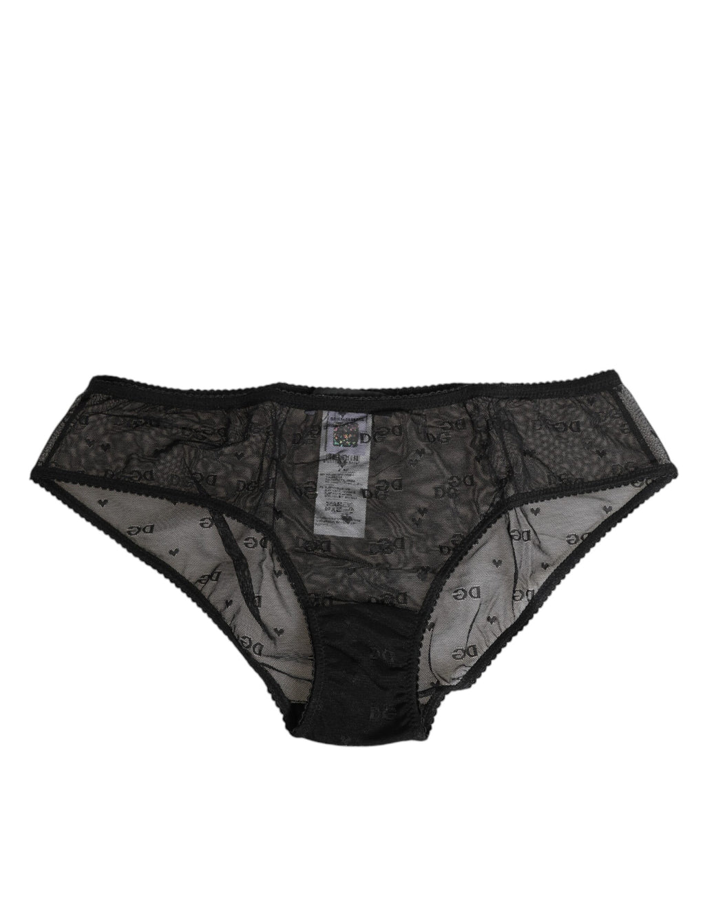 Dolce & Gabbana Black Transparent Mesh Lace Polka Dot Logo Underwear