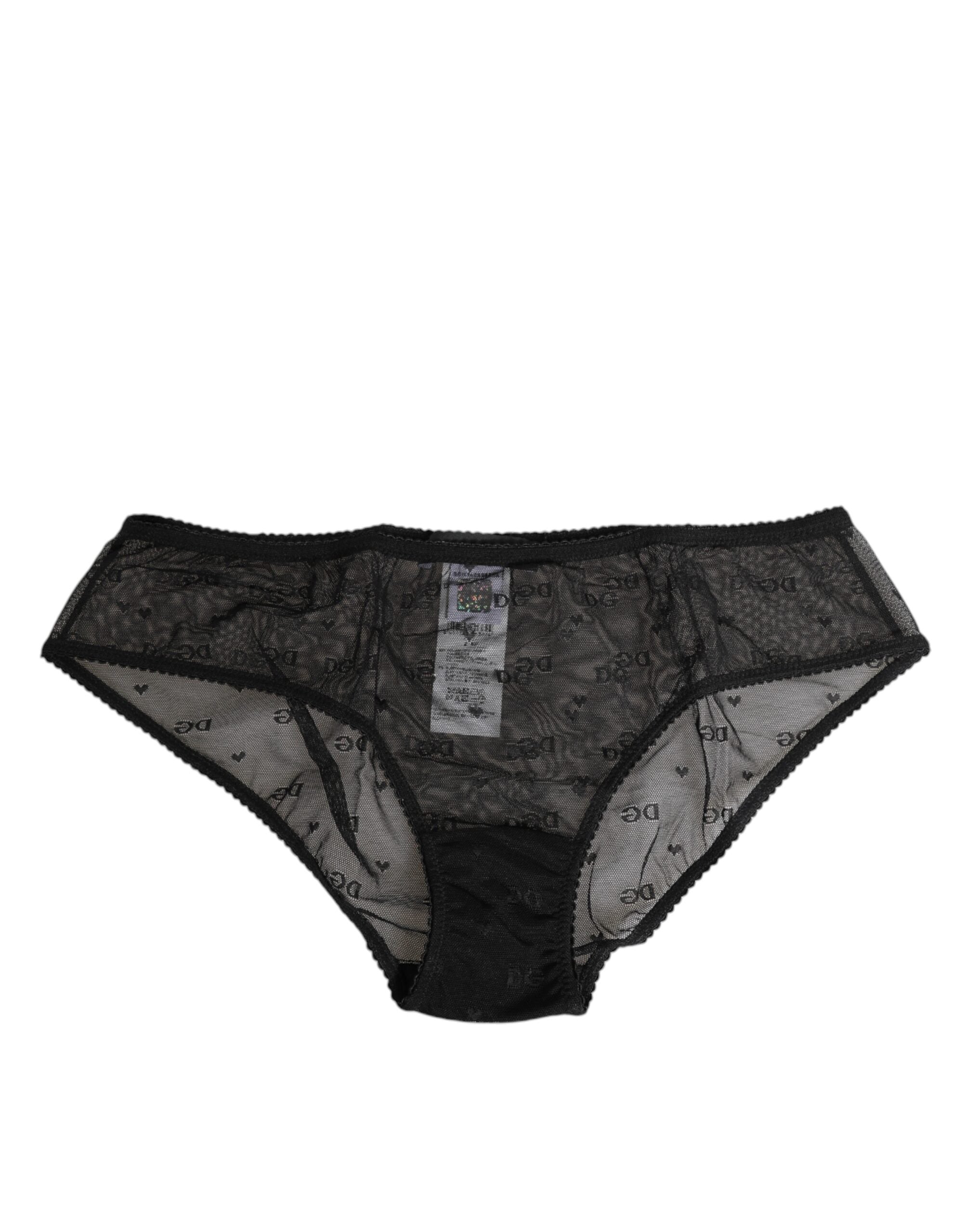 Dolce & Gabbana Black Transparent Mesh Lace Polka Dot Logo Underwear