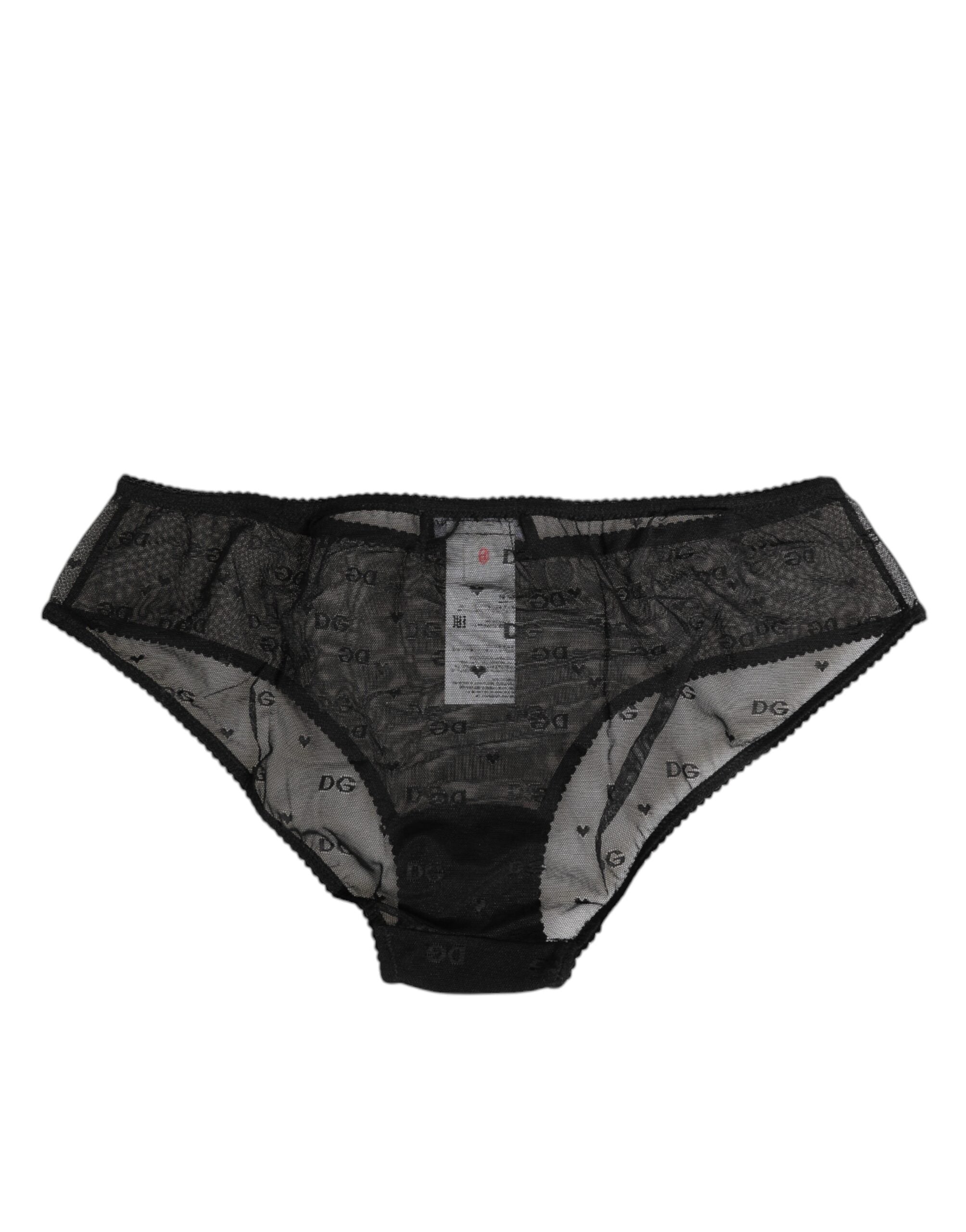 Dolce & Gabbana Black Transparent Mesh Lace Polka Dot Logo Underwear