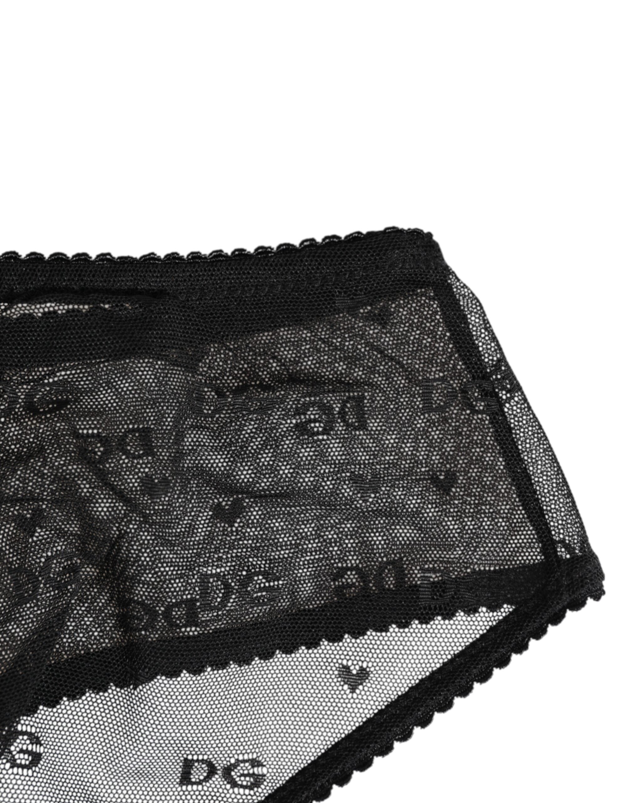 Dolce & Gabbana Black Transparent Mesh Lace Polka Dot Logo Underwear