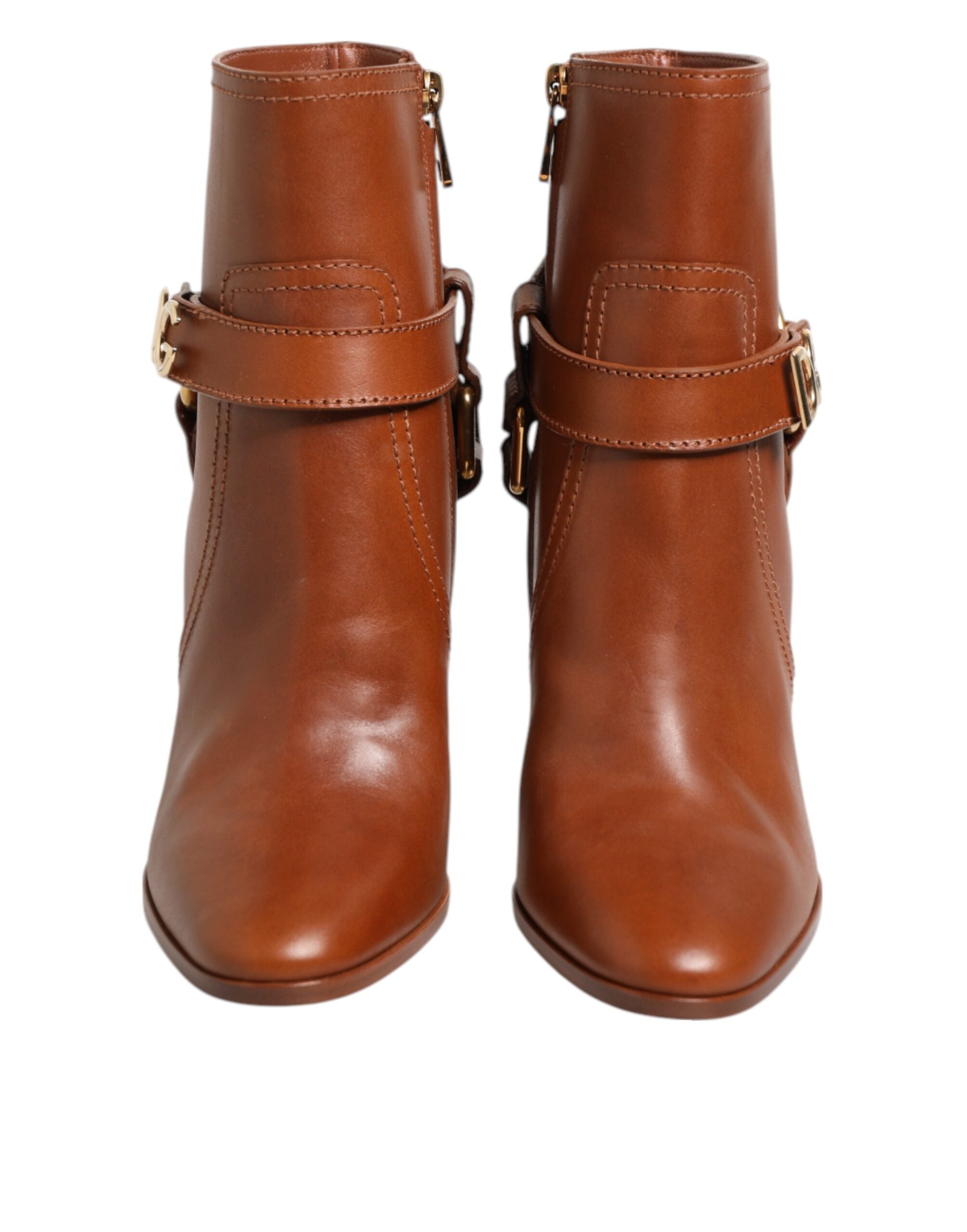 Dolce & Gabbana Brown Leather DG Logo Buckle Boots Shoes