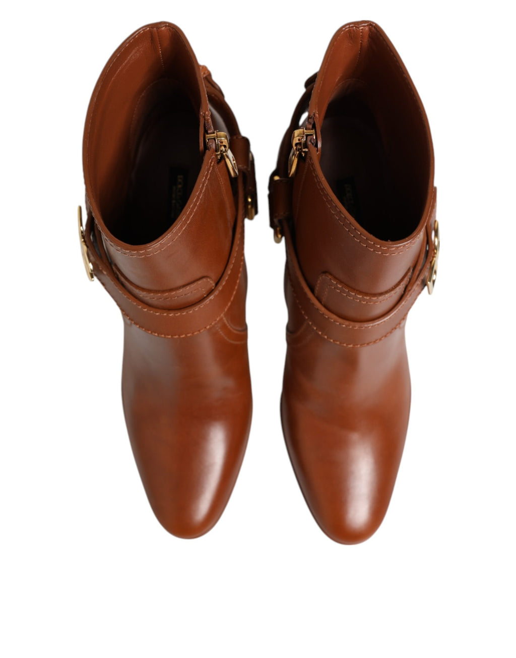 Dolce & Gabbana Brown Leather DG Logo Buckle Boots Shoes
