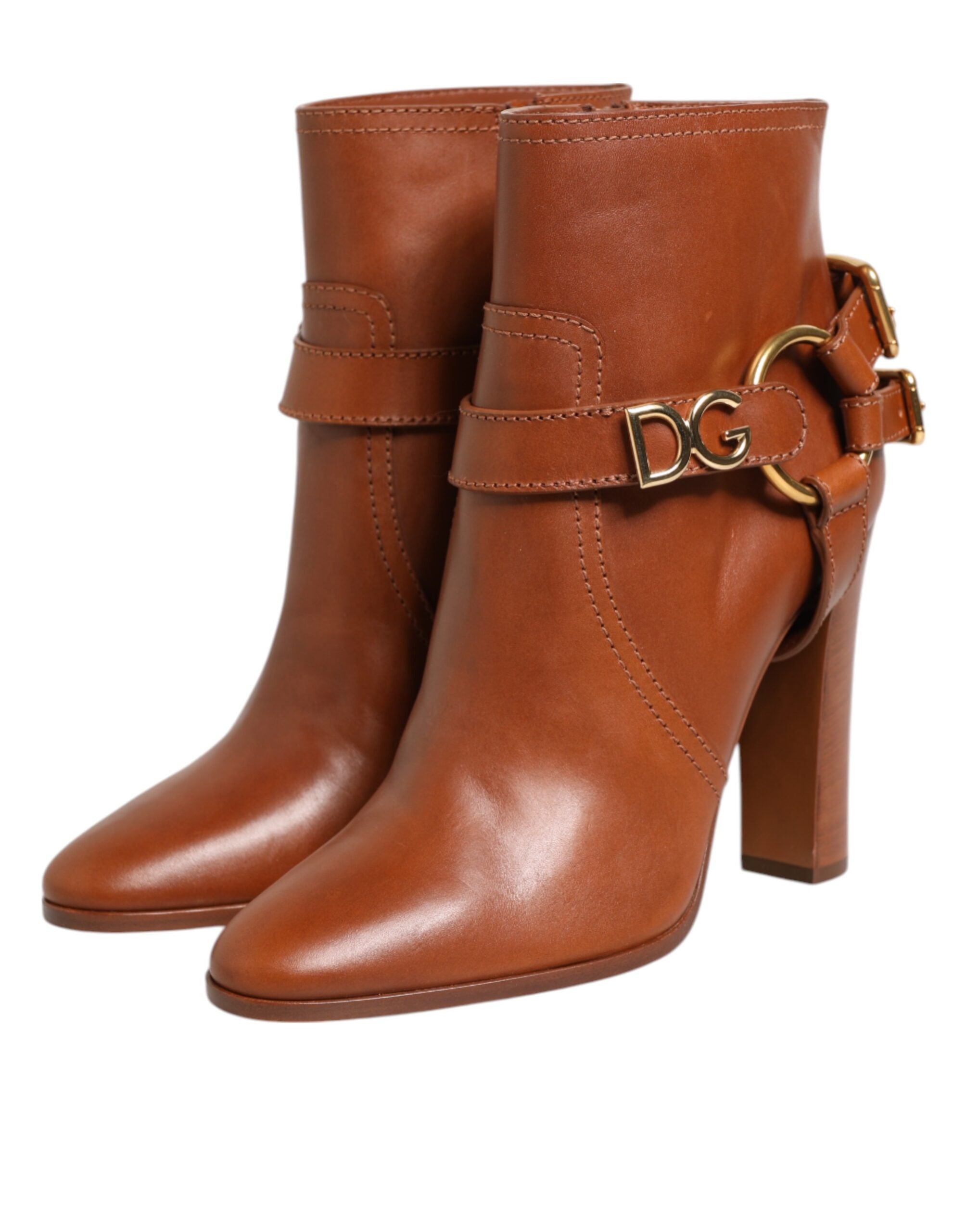 Dolce & Gabbana Brown Leather DG Logo Buckle Boots Shoes