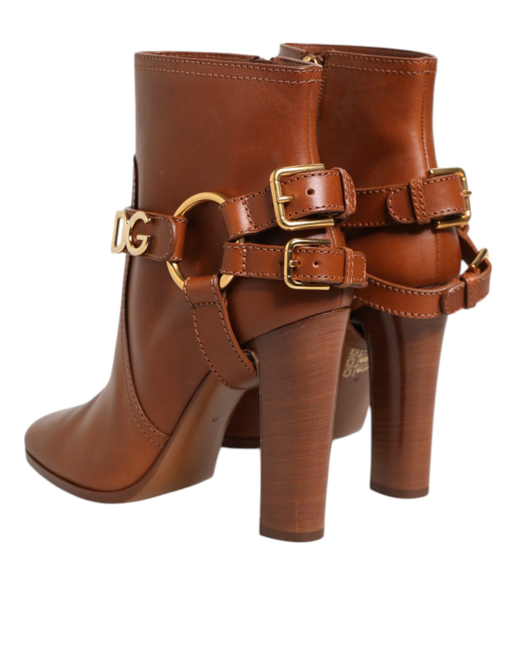 Dolce & Gabbana Brown Leather DG Logo Buckle Boots Shoes