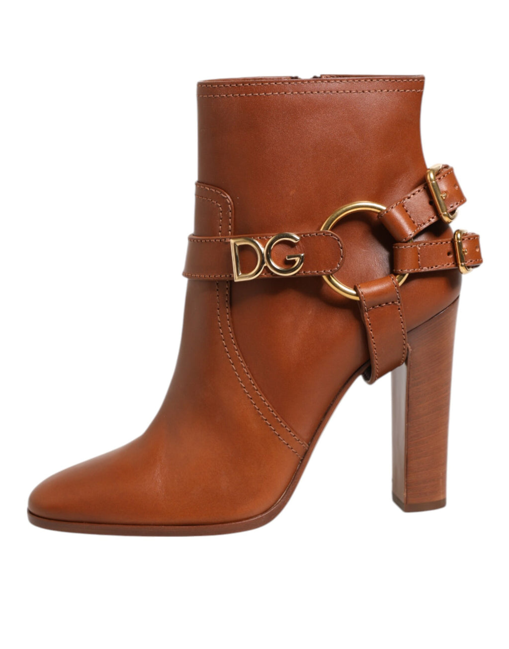Dolce & Gabbana Brown Leather DG Logo Buckle Boots Shoes