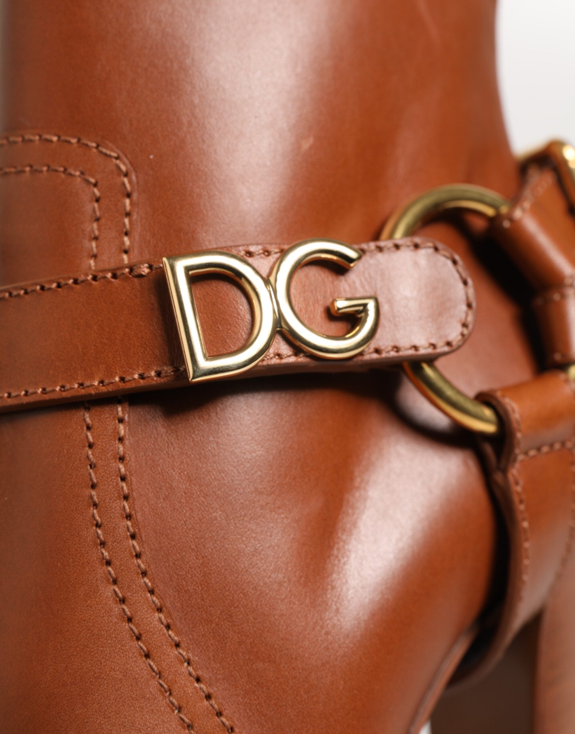 Dolce & Gabbana Brown Leather DG Logo Buckle Boots Shoes