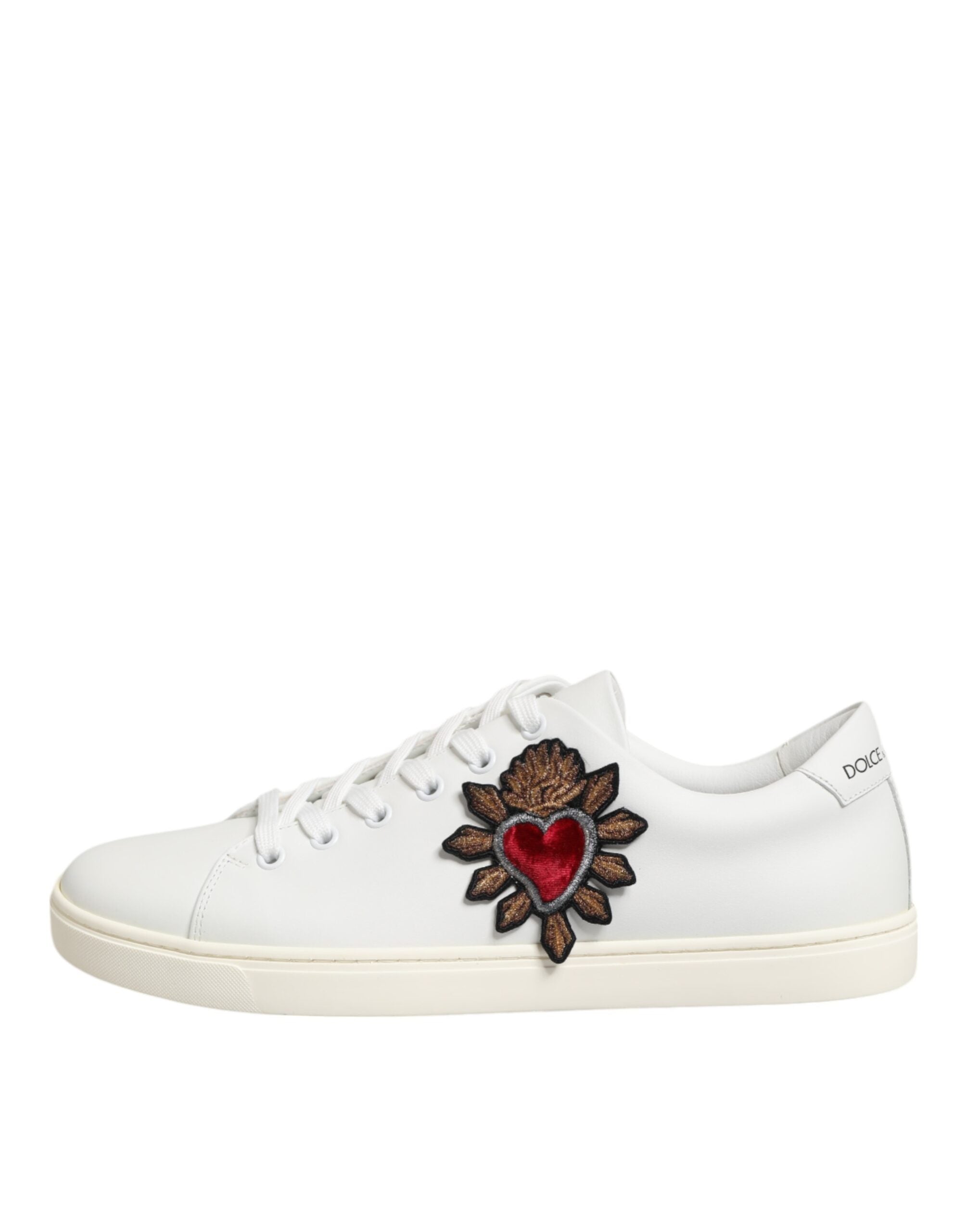 Dolce & Gabbana Weiß Leder Sacre Herz Patch Turnschuhe Schuhe