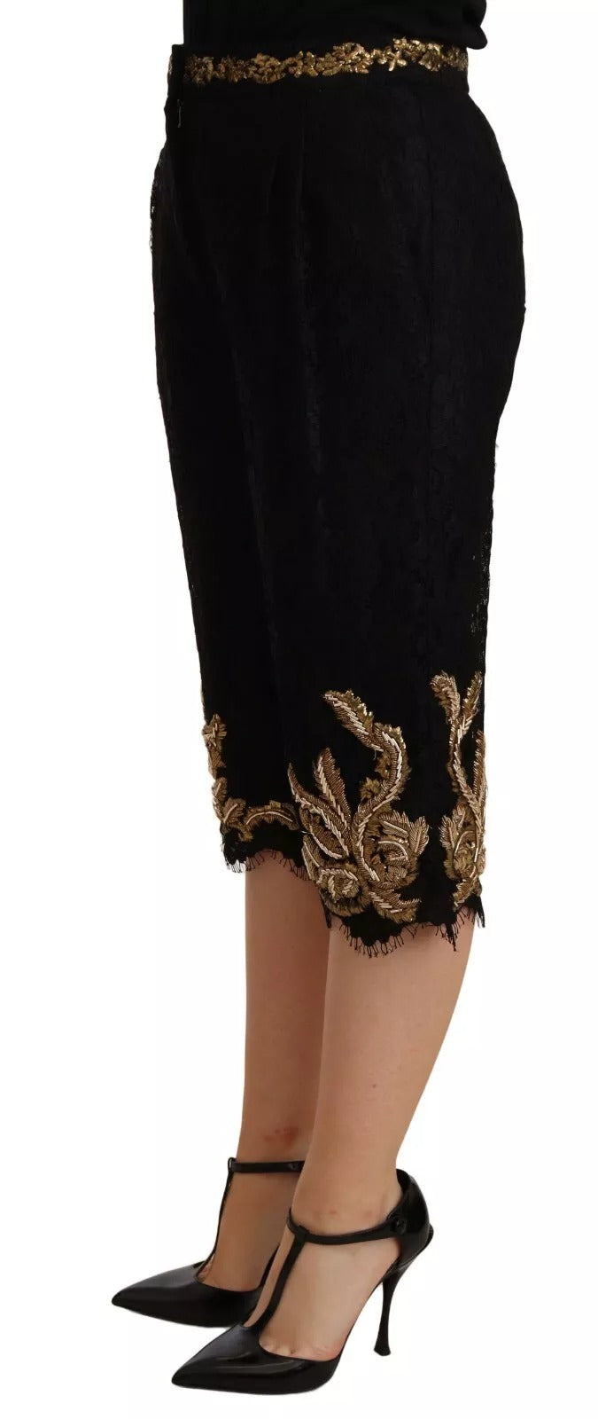 Dolce & Gabbana Schwarze Spitze Gold Barock SPECIAL PIECE Shorts