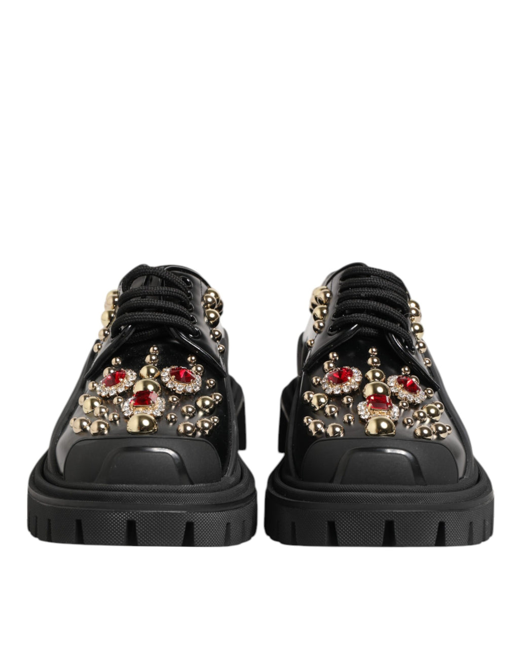 Dolce & Gabbana Black Leather Jewel and Crystal Derby Shoes