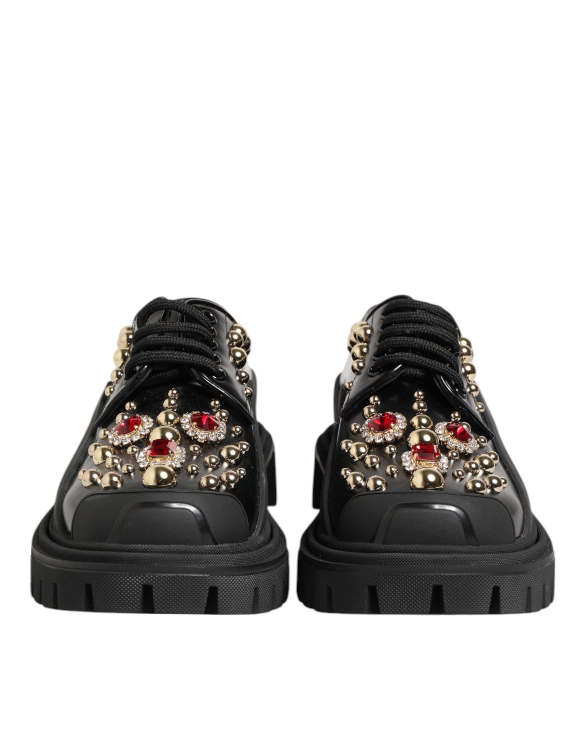 Dolce & Gabbana Black Leather Jewel and Crystal Derby Shoes