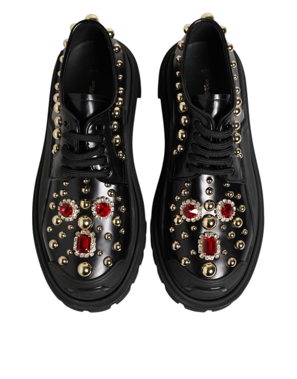 Dolce & Gabbana Black Leather Jewel and Crystal Derby Shoes