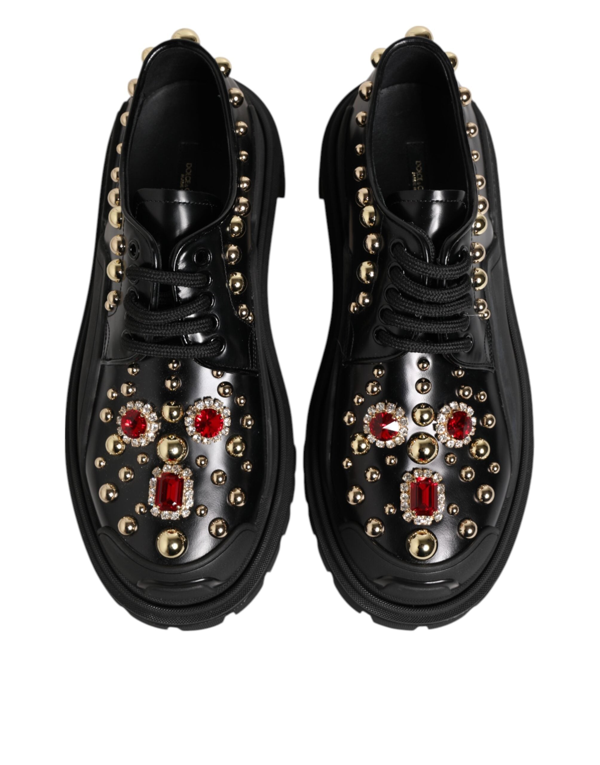 Dolce & Gabbana Black Leather Jewel and Crystal Derby Shoes
