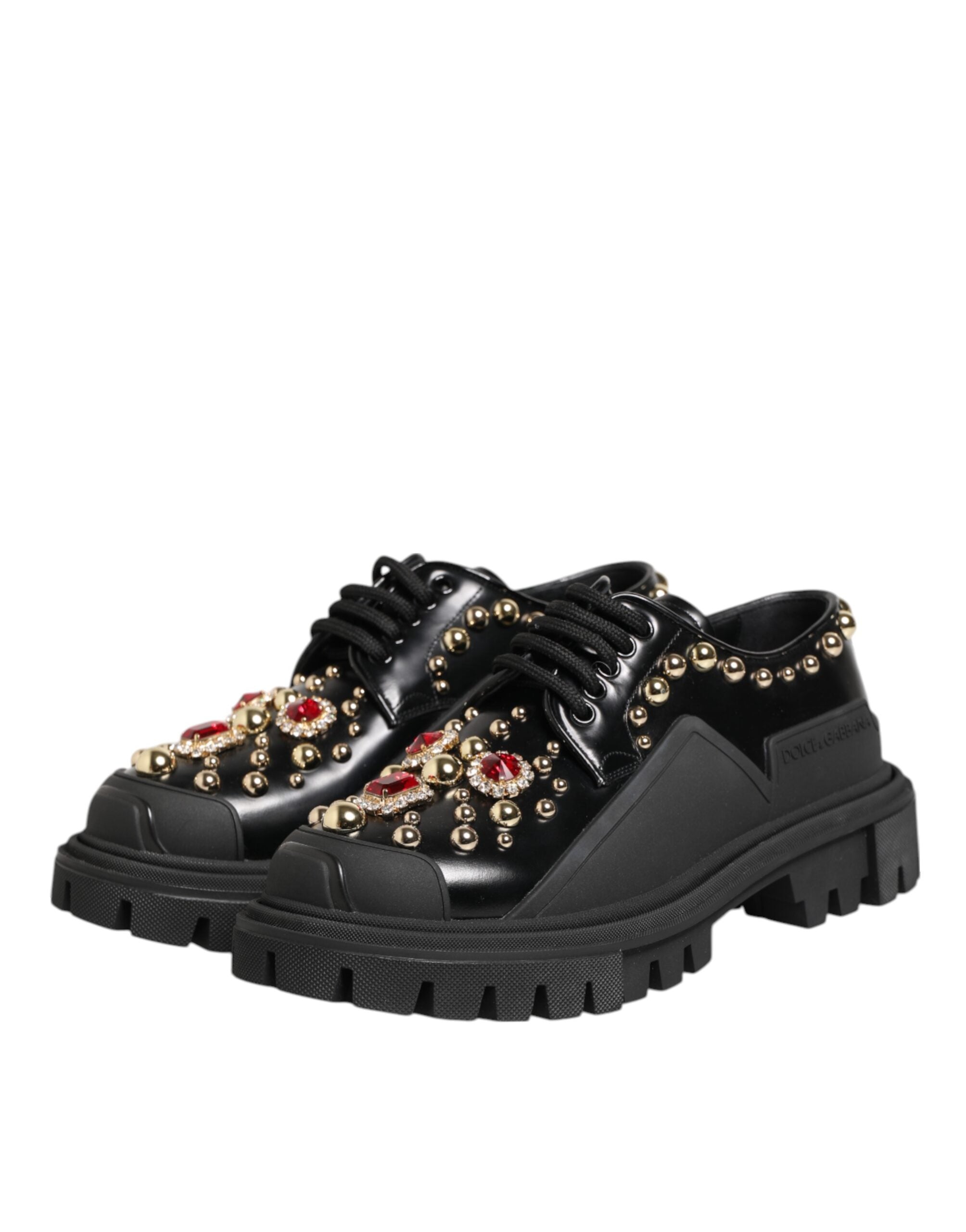 Dolce & Gabbana Black Leather Jewel and Crystal Derby Shoes