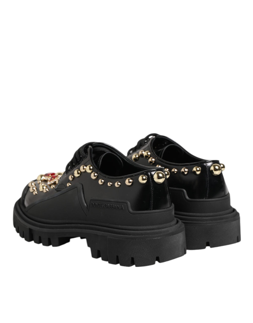 Dolce & Gabbana Black Leather Jewel and Crystal Derby Shoes