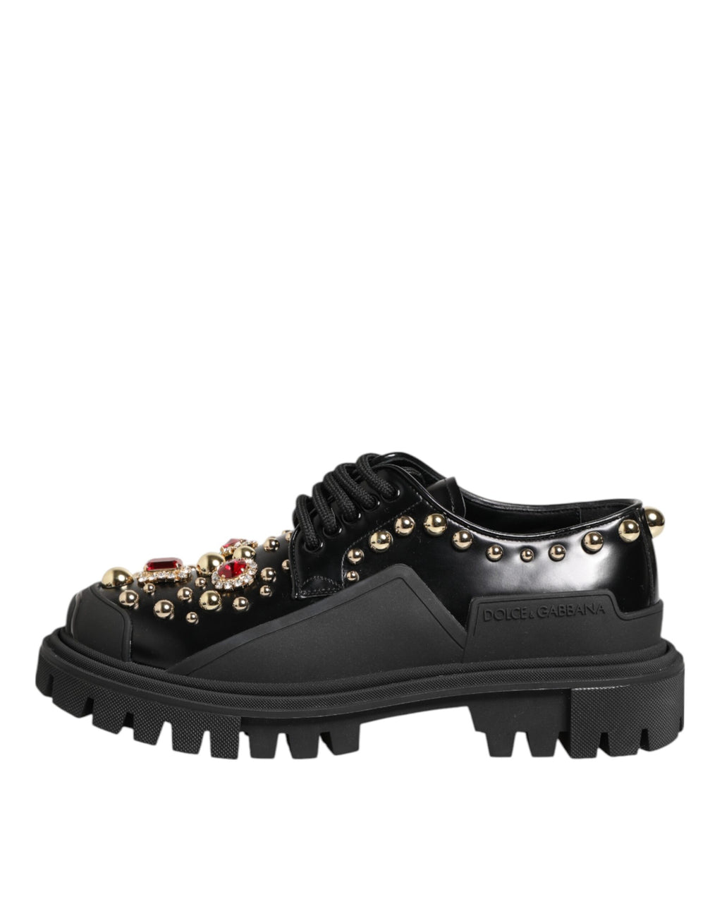 Dolce & Gabbana Black Leather Jewel and Crystal Derby Shoes