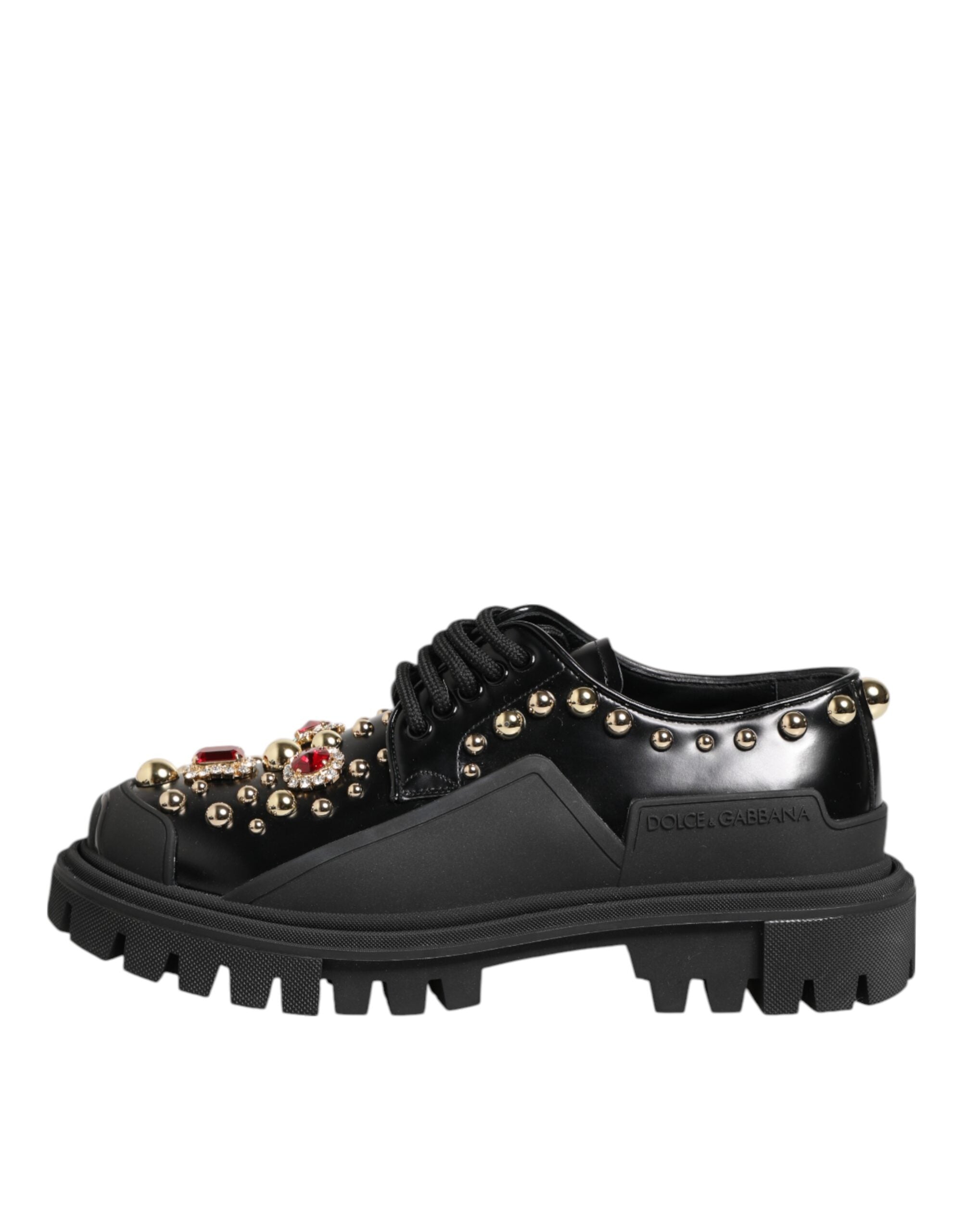 Dolce & Gabbana Black Leather Jewel and Crystal Derby Shoes