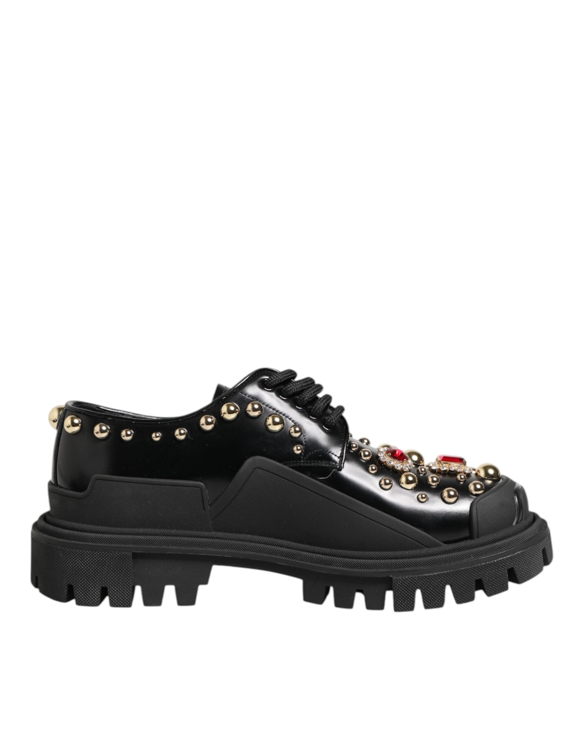 Dolce & Gabbana Black Leather Jewel and Crystal Derby Shoes