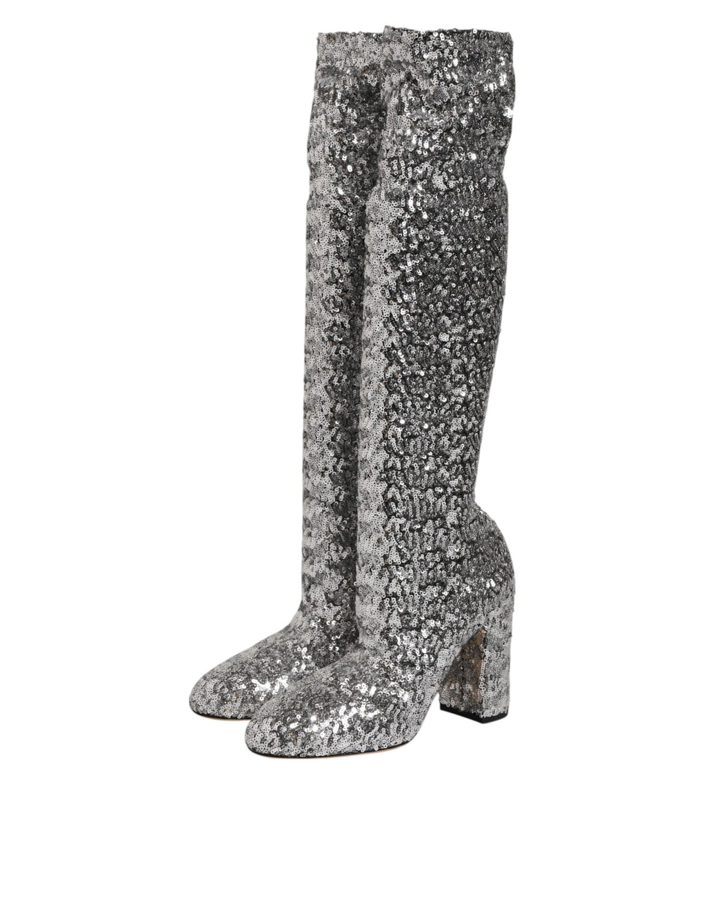 Dolce & Gabbana Shoes Silver Sequin Glitter High Heel Boots Shoes