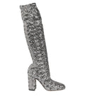 Dolce & Gabbana Shoes Silver Sequin Glitter High Heel Boots Shoes