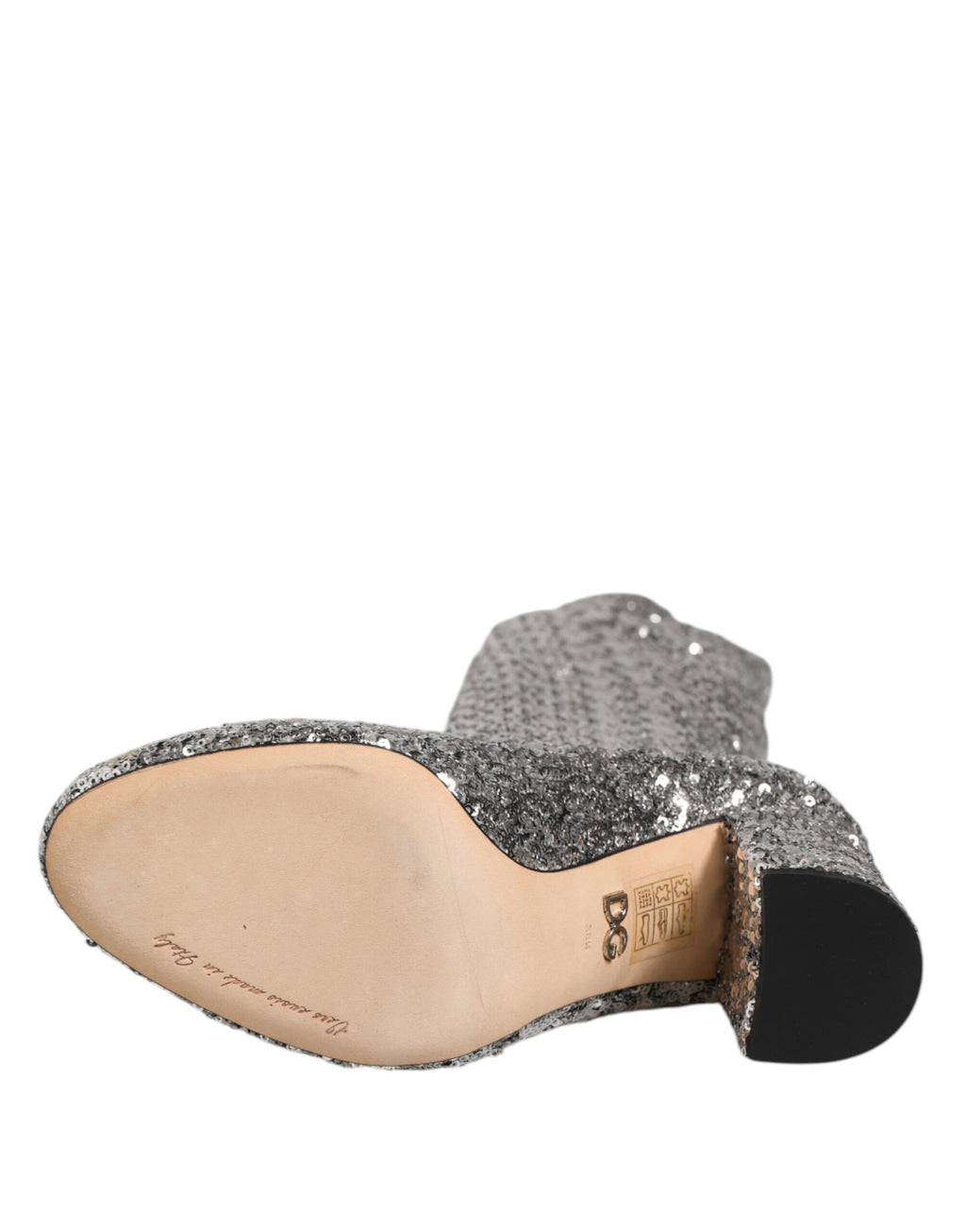 Dolce & Gabbana Shoes Silver Sequin Glitter High Heel Boots Shoes