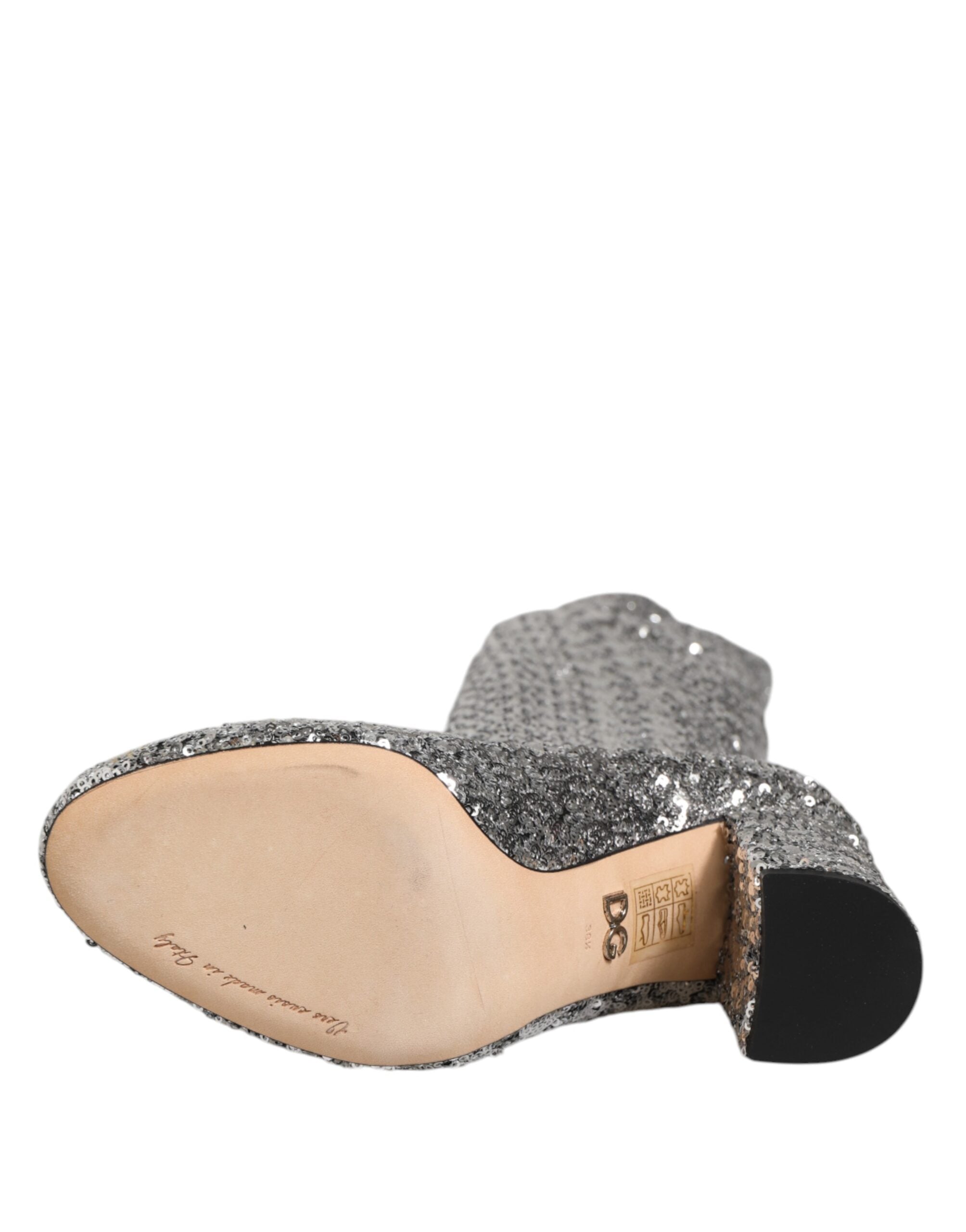 Dolce & Gabbana Shoes Silver Sequin Glitter High Heel Boots Shoes