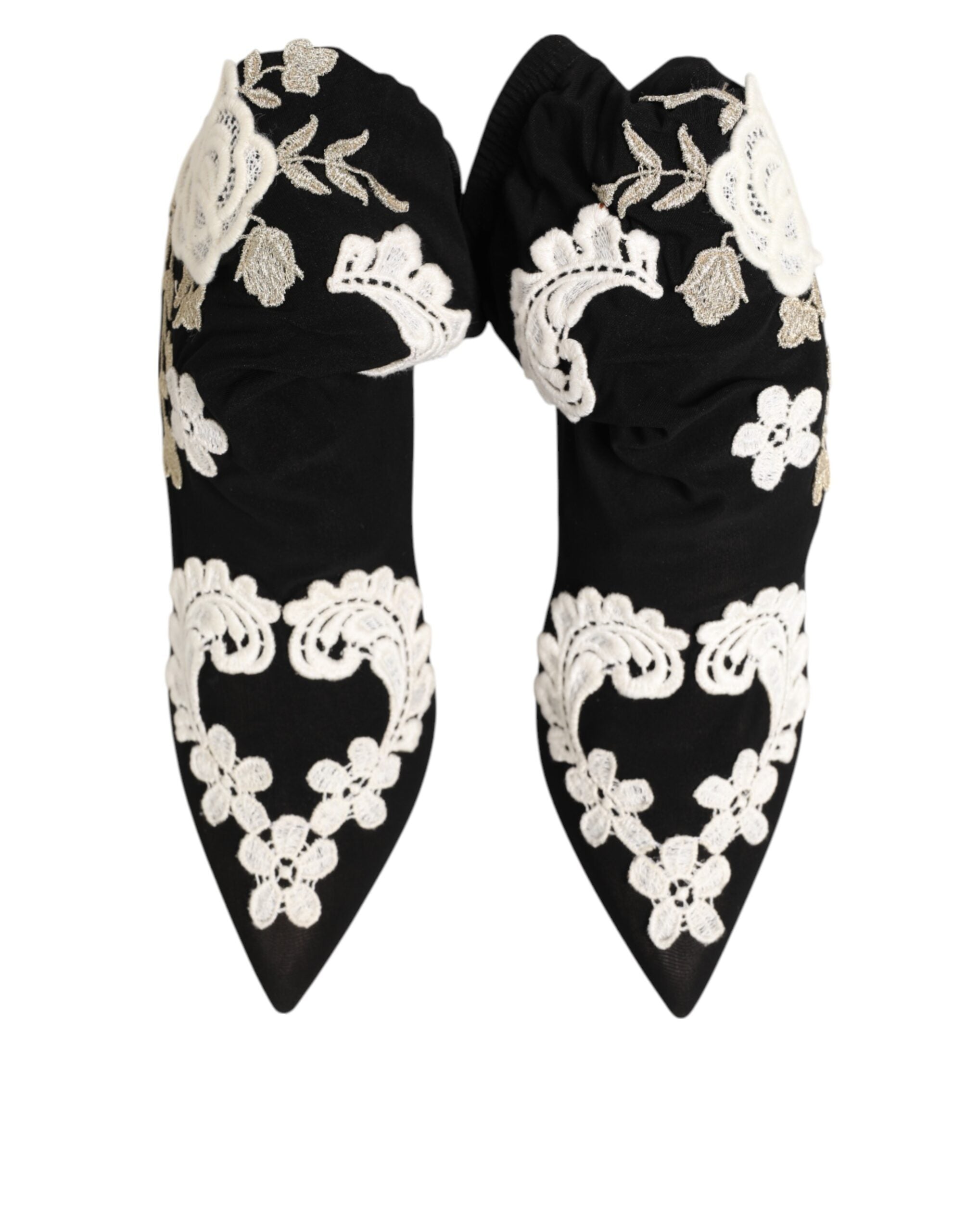Dolce & Gabbana Schwarz Weiß Bestickte Jersey Stiletto Stiefel Schuhe