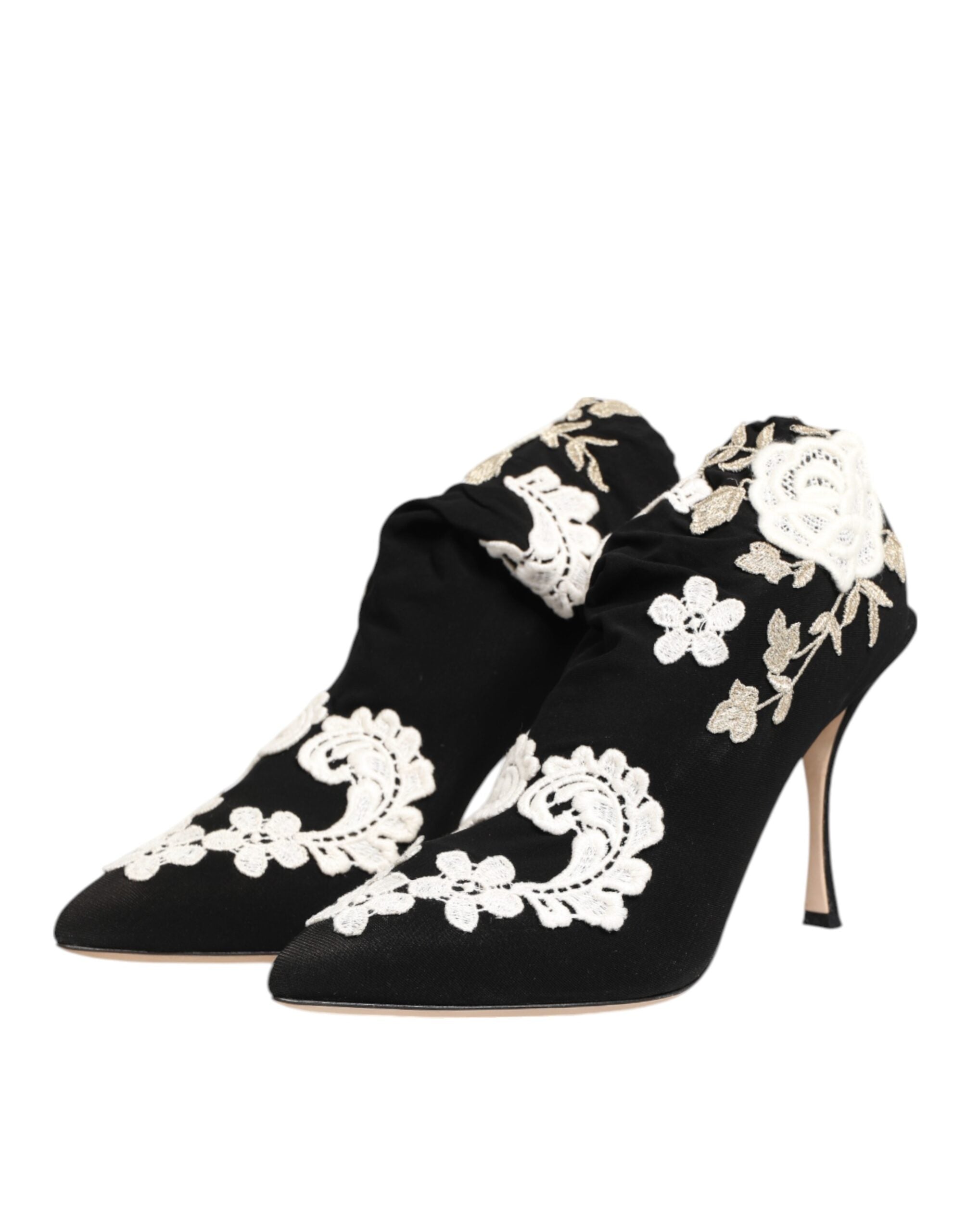 Dolce & Gabbana Schwarz Weiß Bestickte Jersey Stiletto Stiefel Schuhe