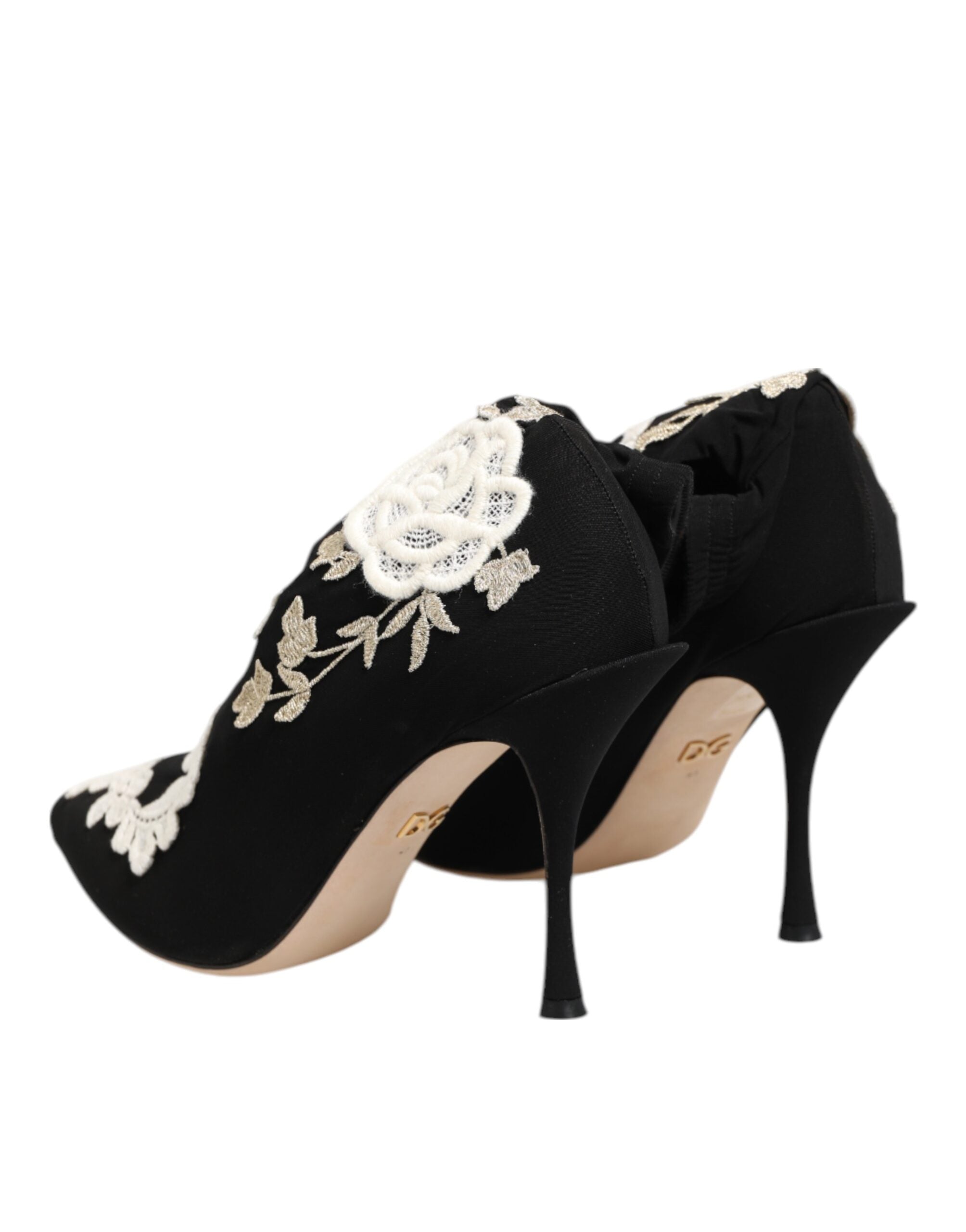 Dolce & Gabbana Schwarz Weiß Bestickte Jersey Stiletto Stiefel Schuhe
