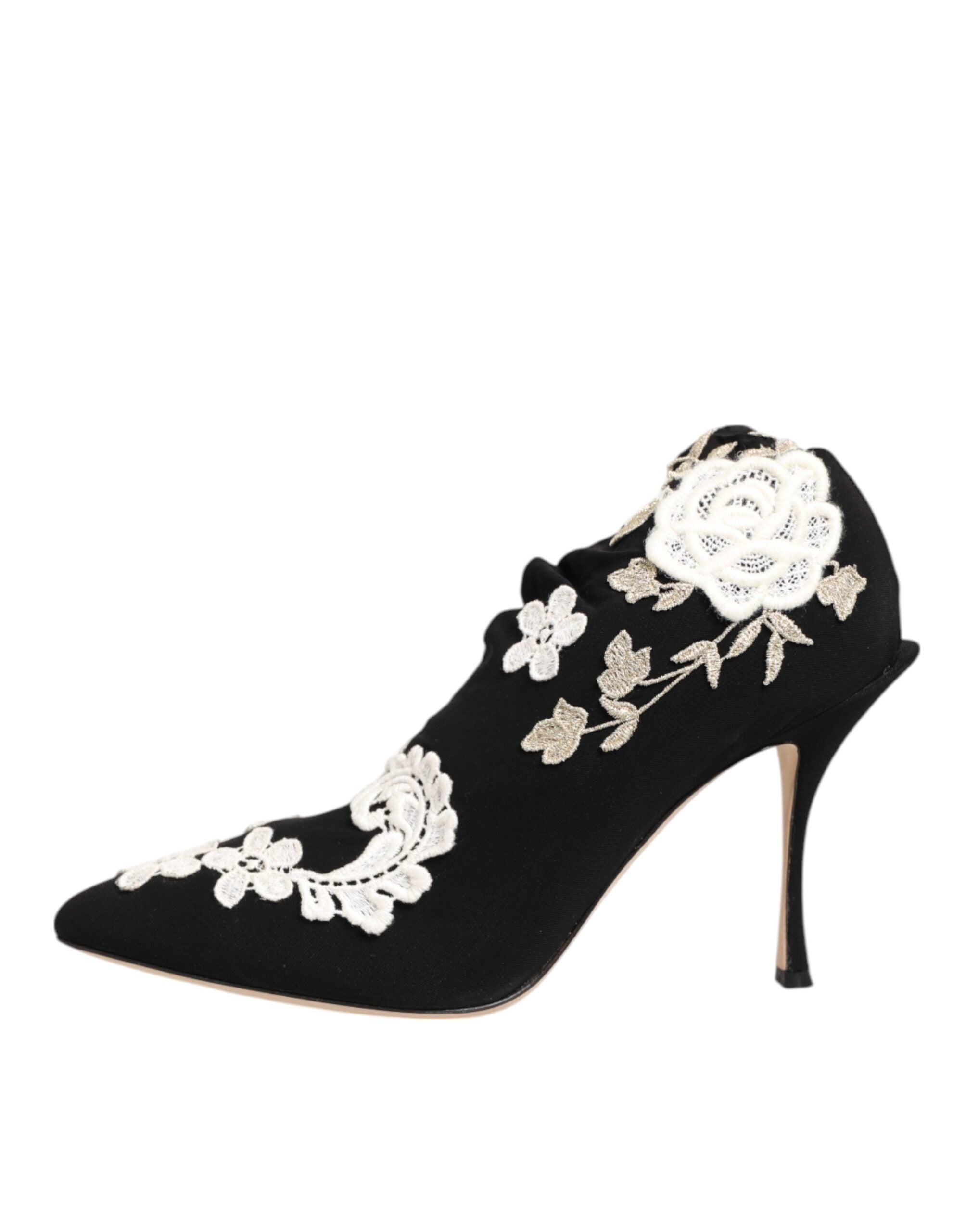 Dolce & Gabbana Schwarz Weiß Bestickte Jersey Stiletto Stiefel Schuhe