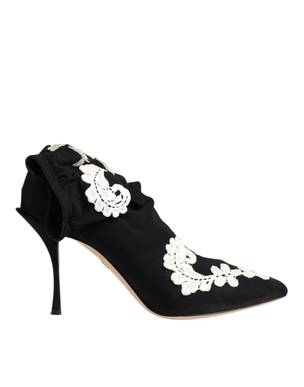 Dolce & Gabbana Schwarz Weiß Bestickte Jersey Stiletto Stiefel Schuhe