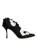 Dolce & Gabbana Schwarz Weiß Bestickte Jersey Stiletto Stiefel Schuhe