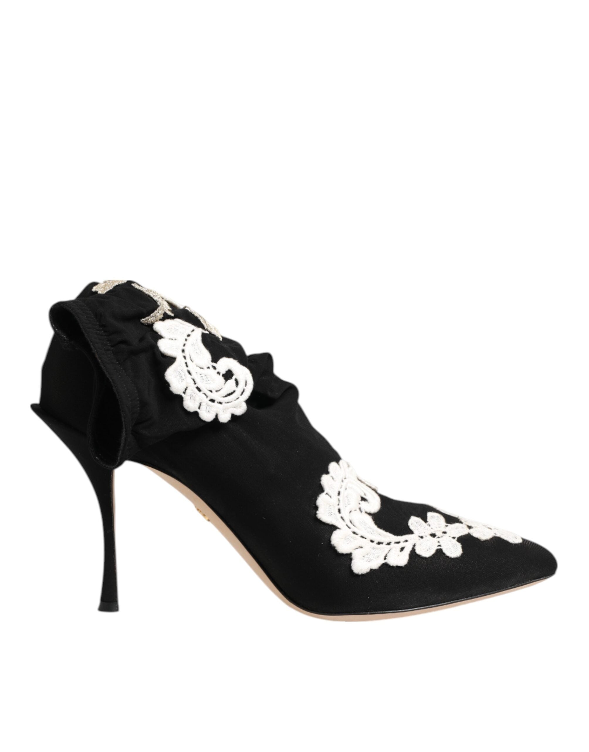 Dolce & Gabbana Schwarz Weiß Bestickte Jersey Stiletto Stiefel Schuhe