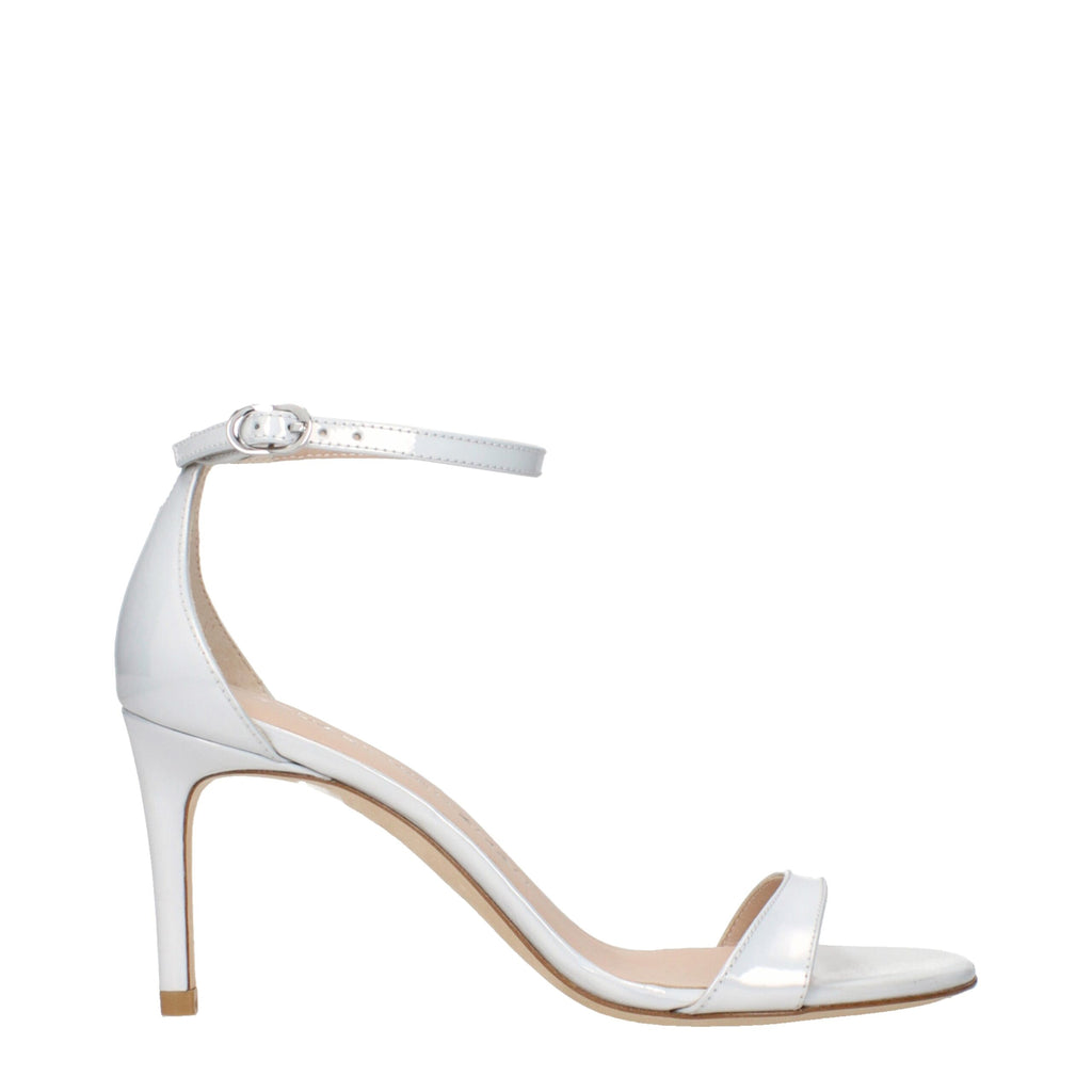 Stuart Weitzman Weiße Leder-Stiletto-Sandalen