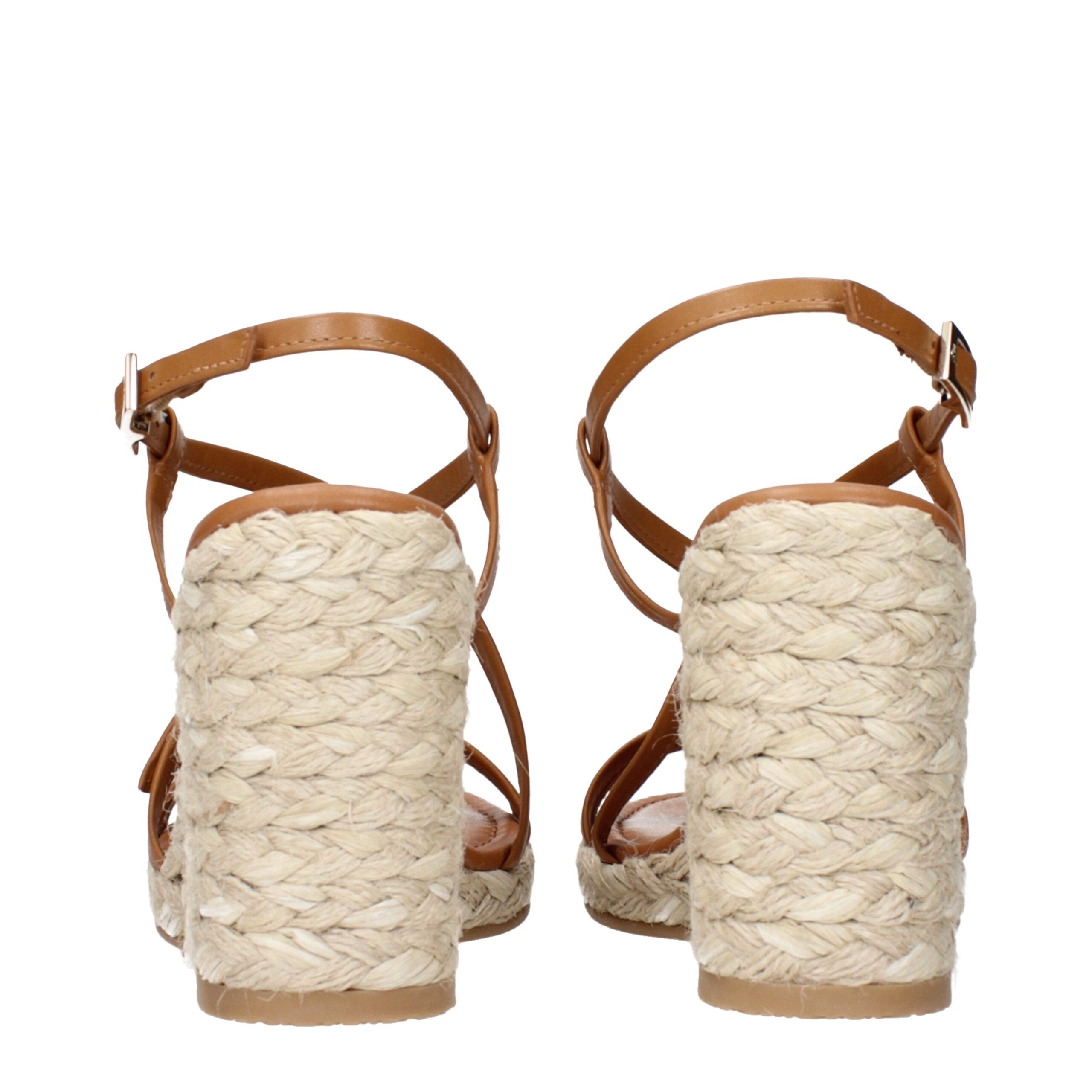 Stuart Weitzman Braune Leder-Keilsandalen