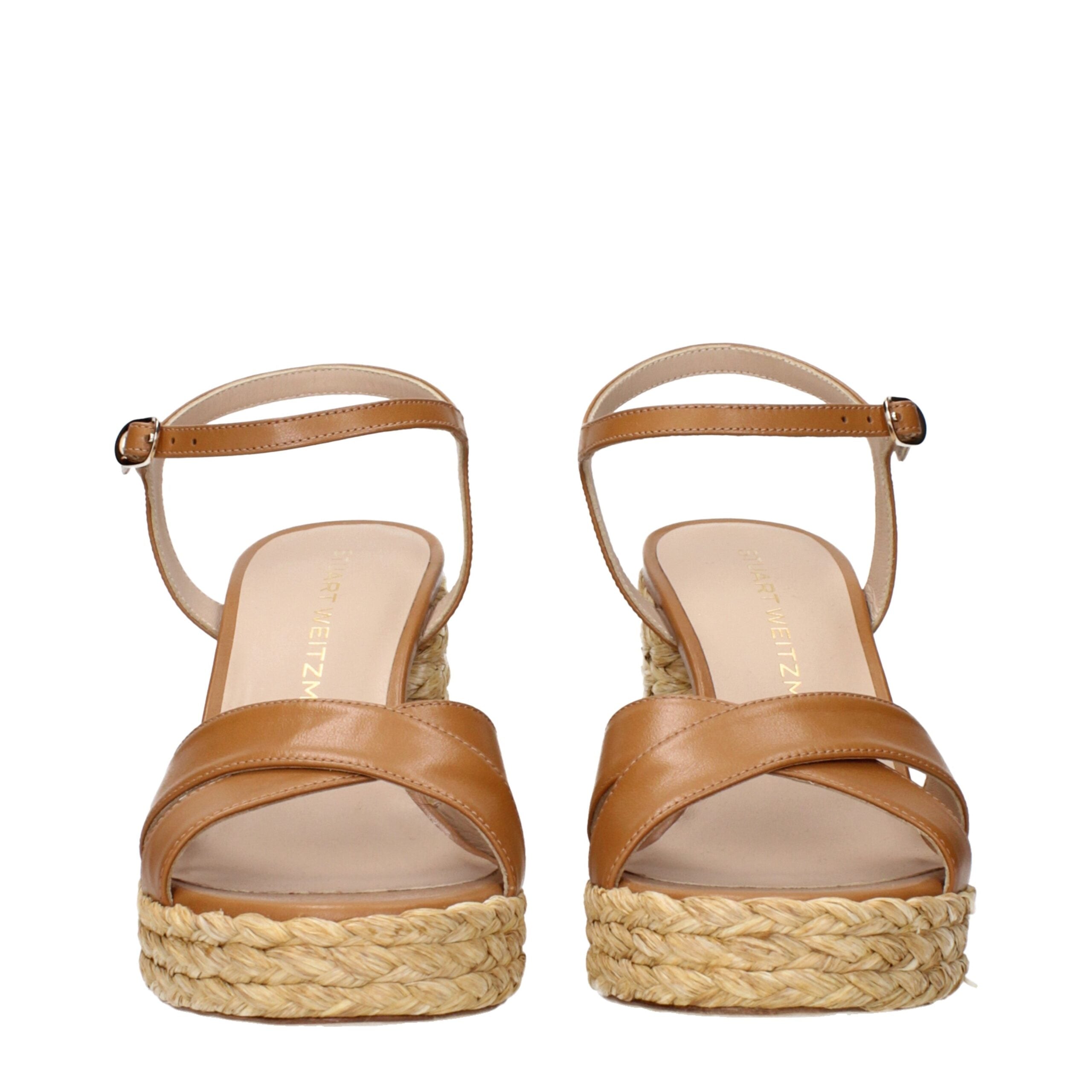 Stuart Weitzman Braune Leder-Plateau-Sandalen