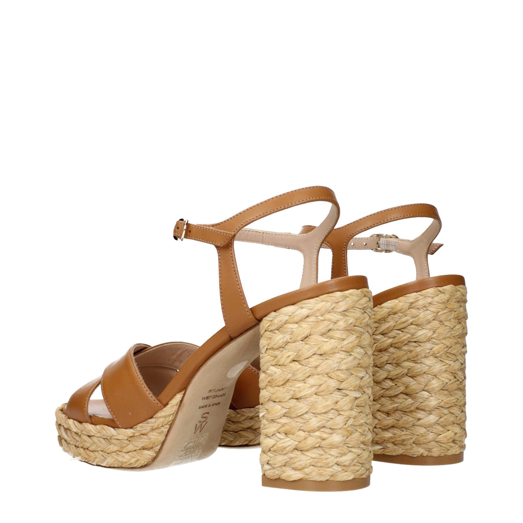 Stuart Weitzman Braune Leder-Plateau-Sandalen