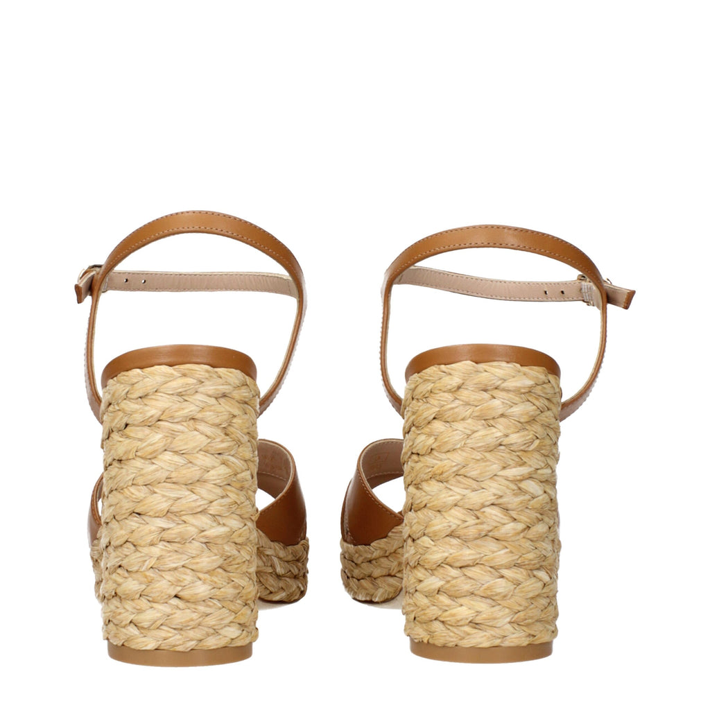 Stuart Weitzman Braune Leder-Plateau-Sandalen